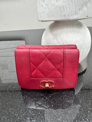 Chanel Rose Diamond Quilted Leather Mademoiselle Compact Wallet