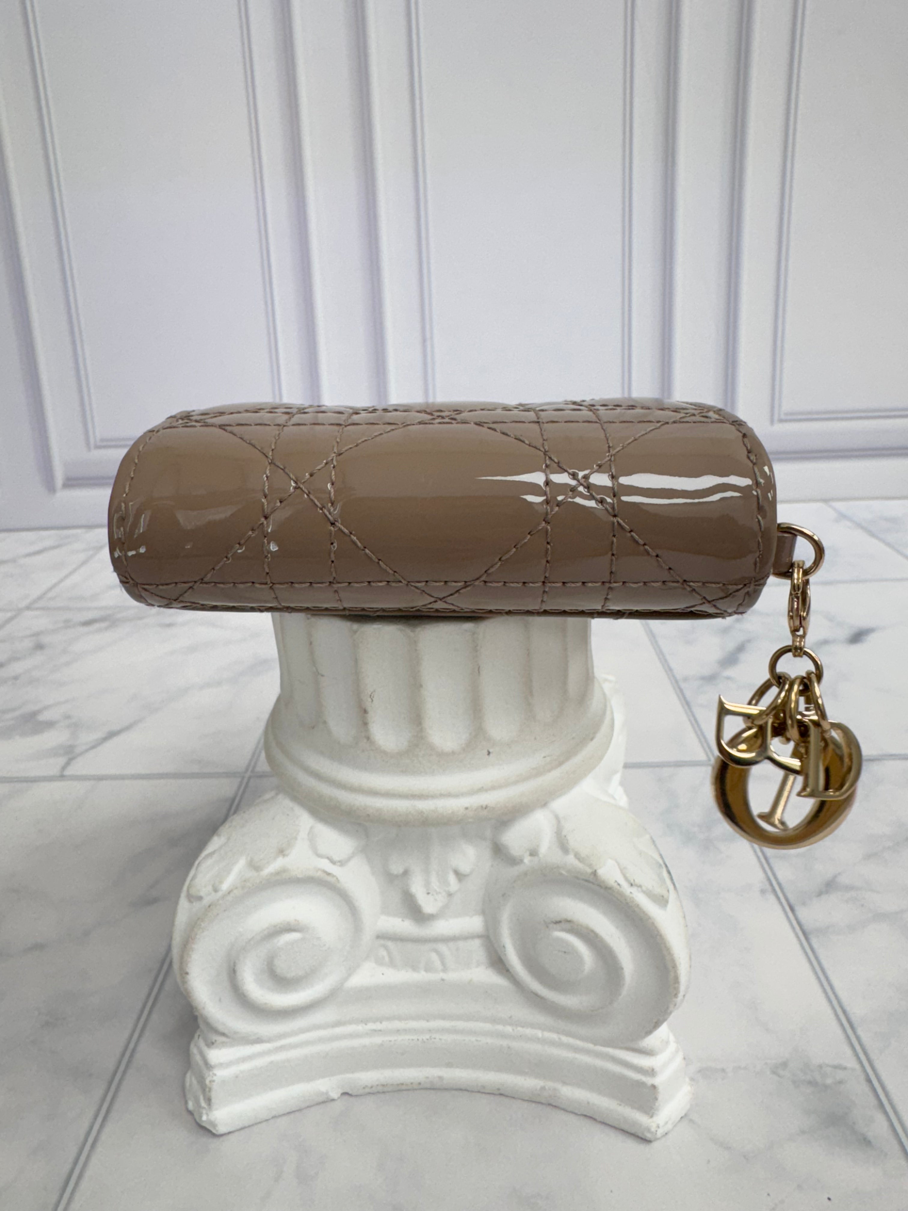 BRAND NEW - Christian Dior Beige Quilted Patent Leather Trifold Wallet