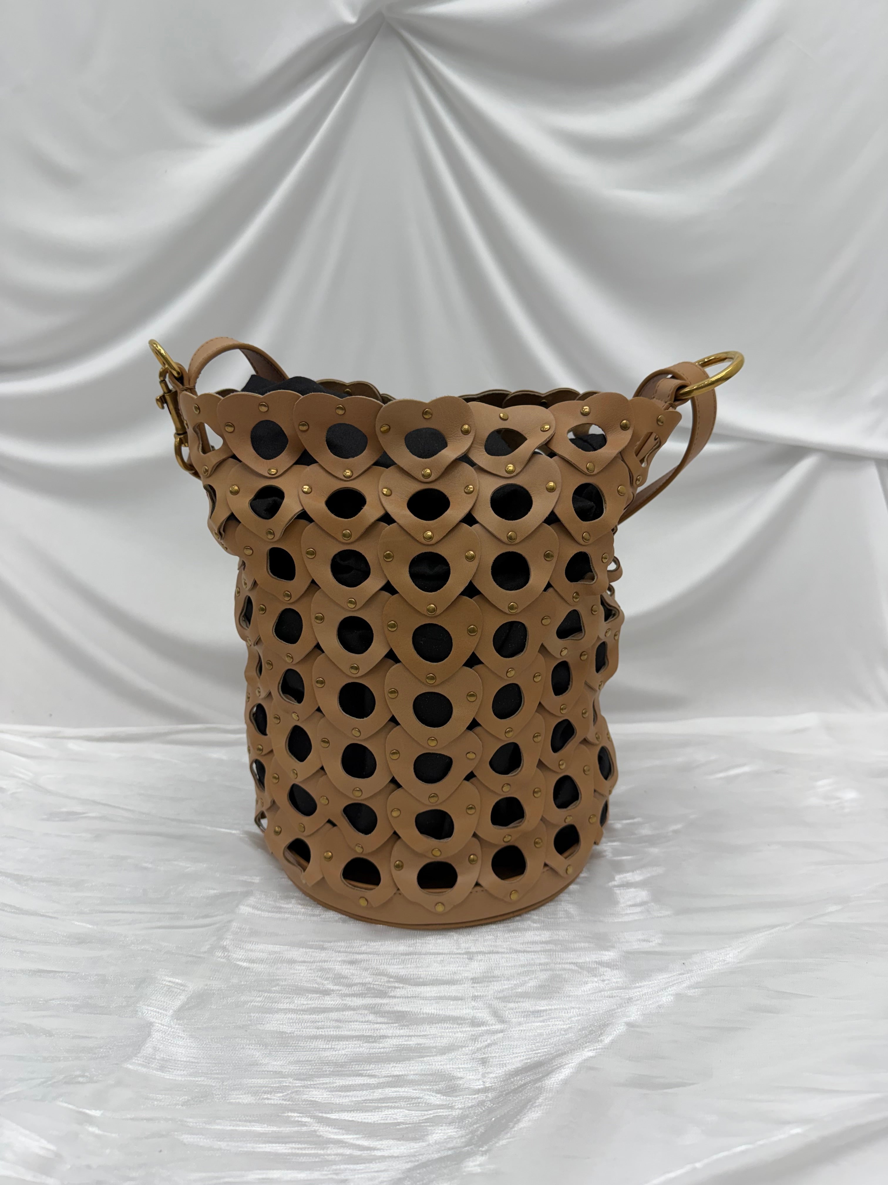 Saint Laurent YSL Vegetable Tanned Calfskin Studded Seau Coeur Bucket Bag