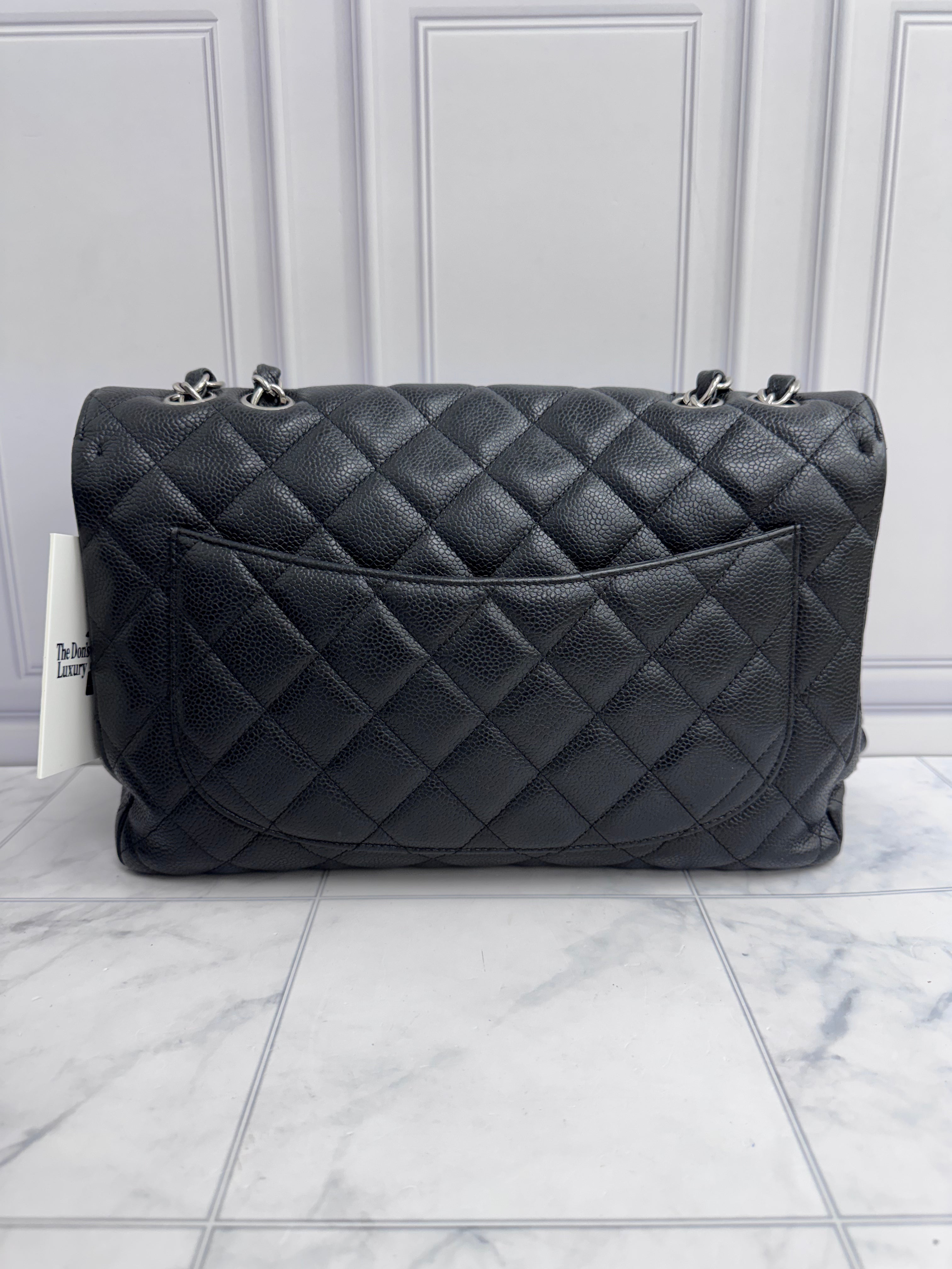 Chanel Black Quilted Caviar Leather Jumbo Classic Double Flap Bag