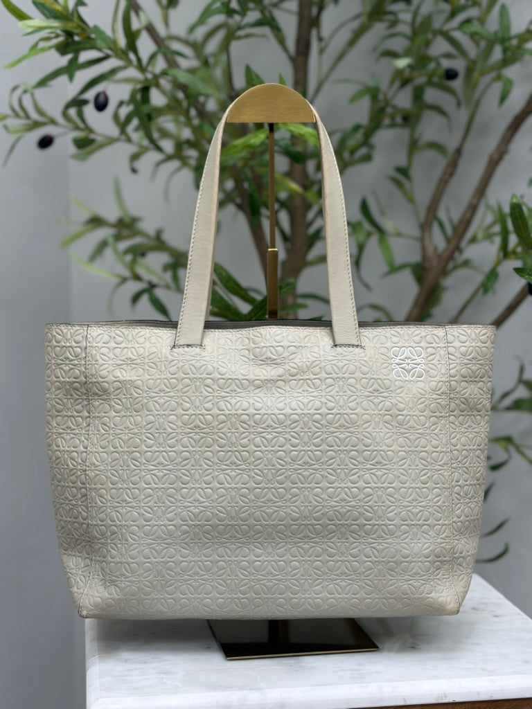 Loewe Beige Anagram Embossed Leather T Shopper Tote