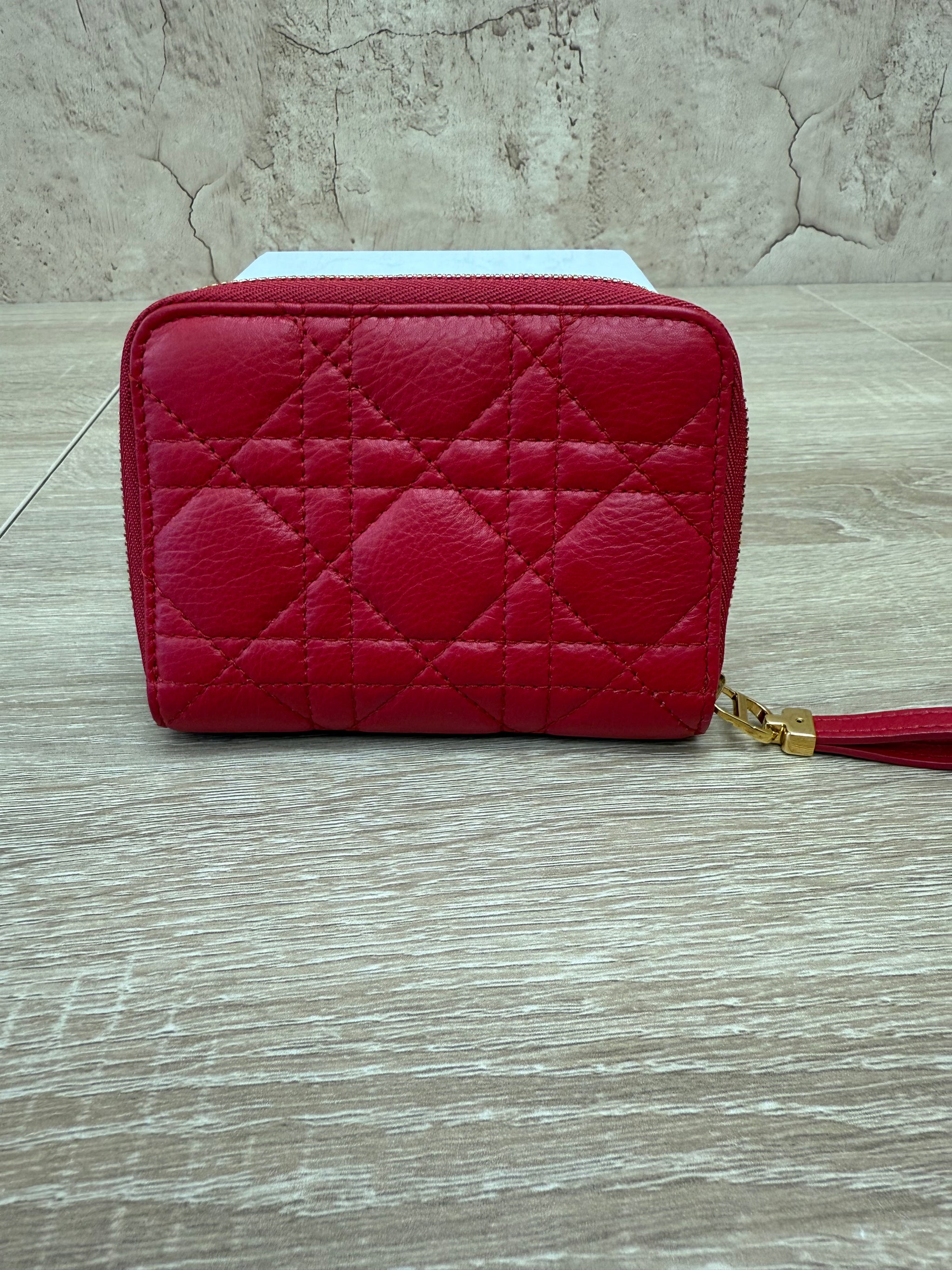 Christian Dior Red Caro Stitch Compact Zippy Wallet
