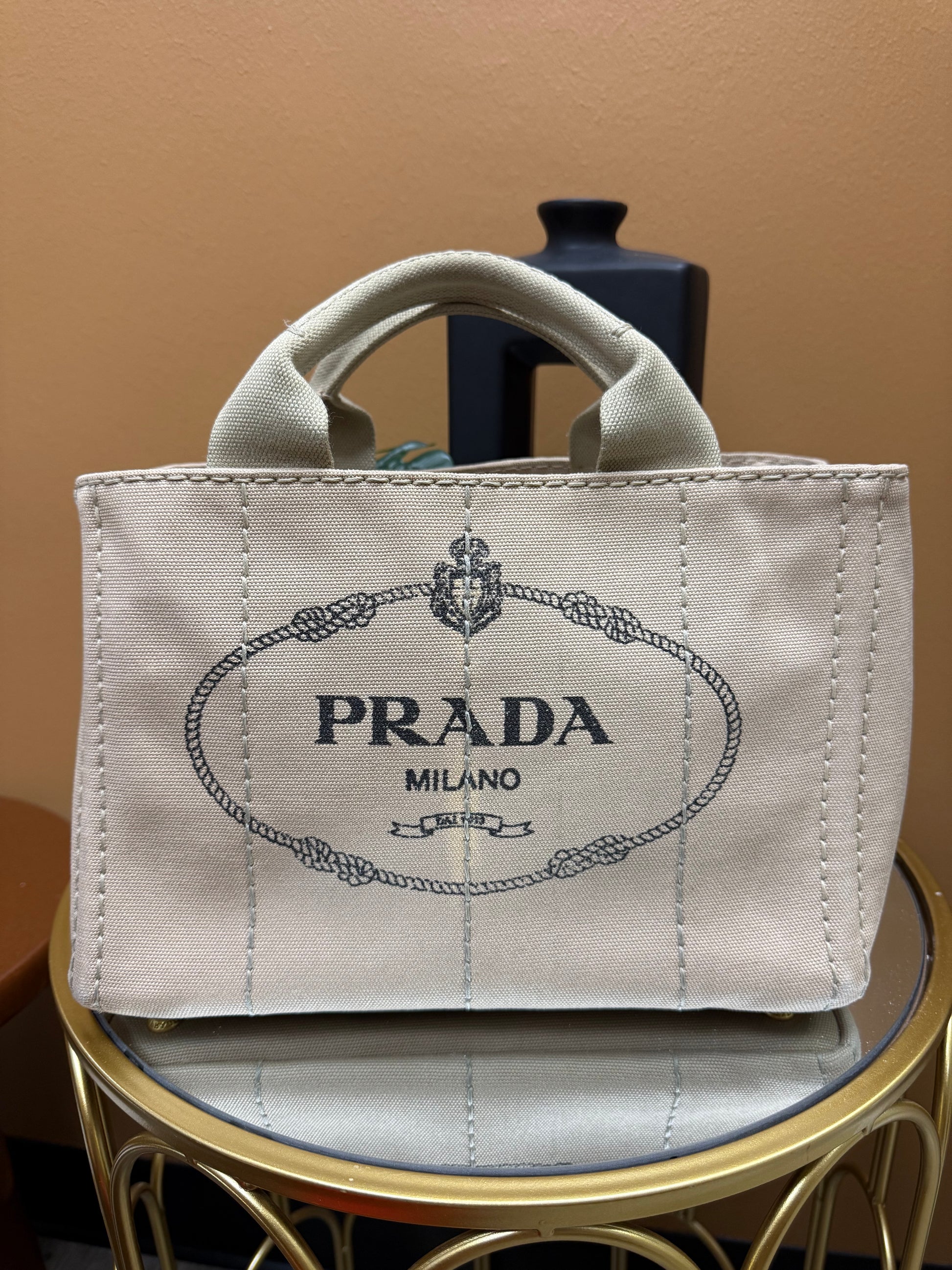 Prada Beige Canvas Small Canapa 2way Bag