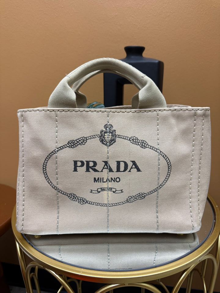 Prada Beige Canvas Small Canapa 2way Bag