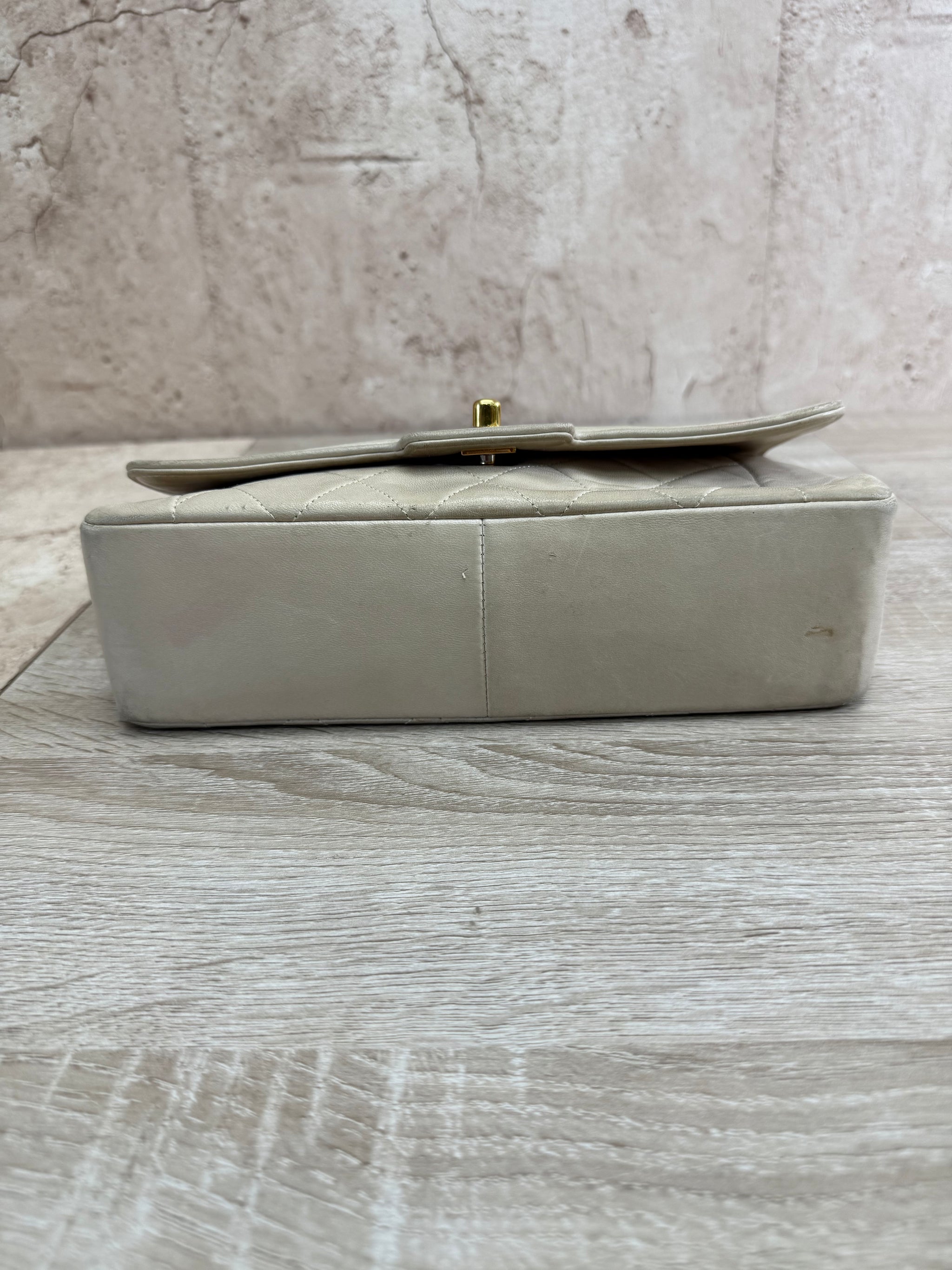 Chanel Beige Quilted Lambskin Single Flap Bag