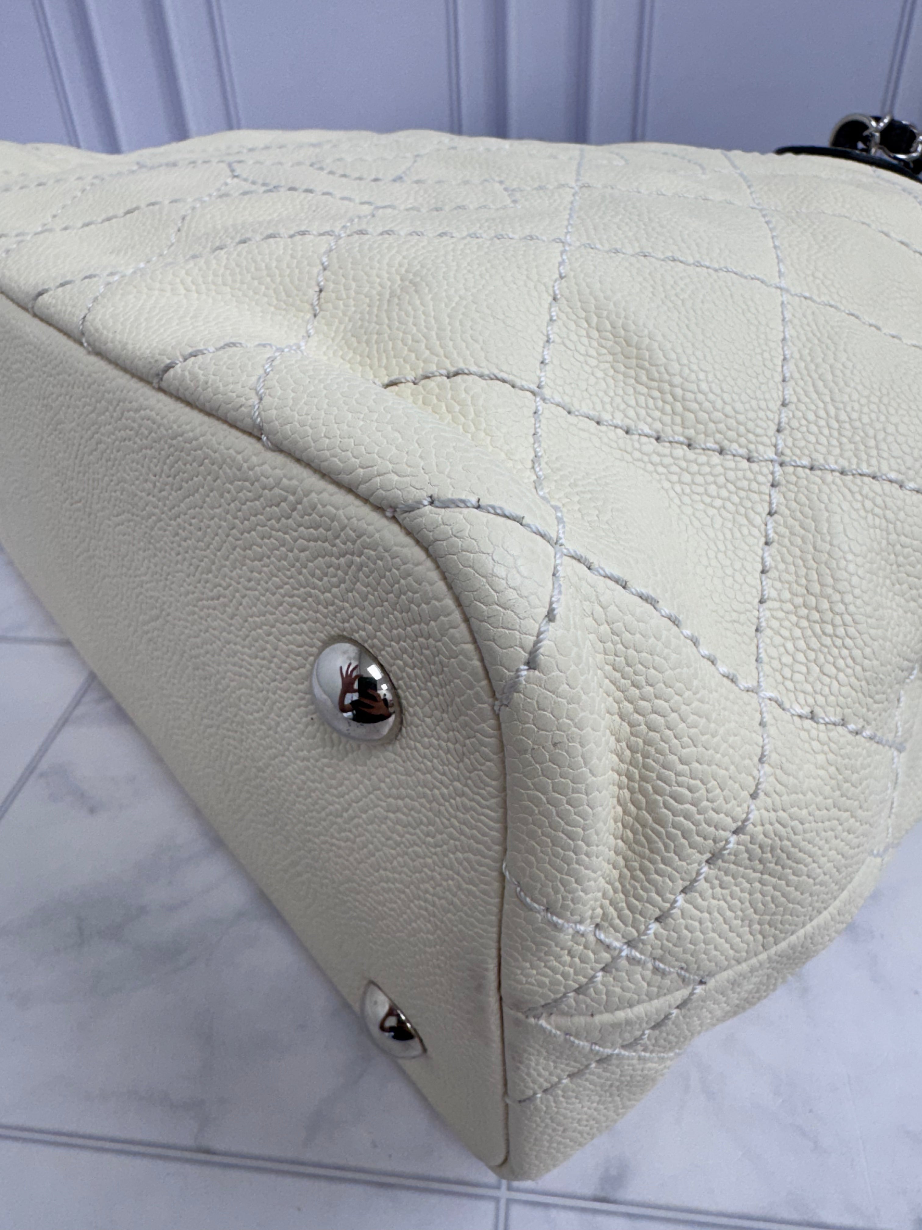 Chanel Cream Quilted Caviar Leather 'CC' Daily Shopping Tote Bag