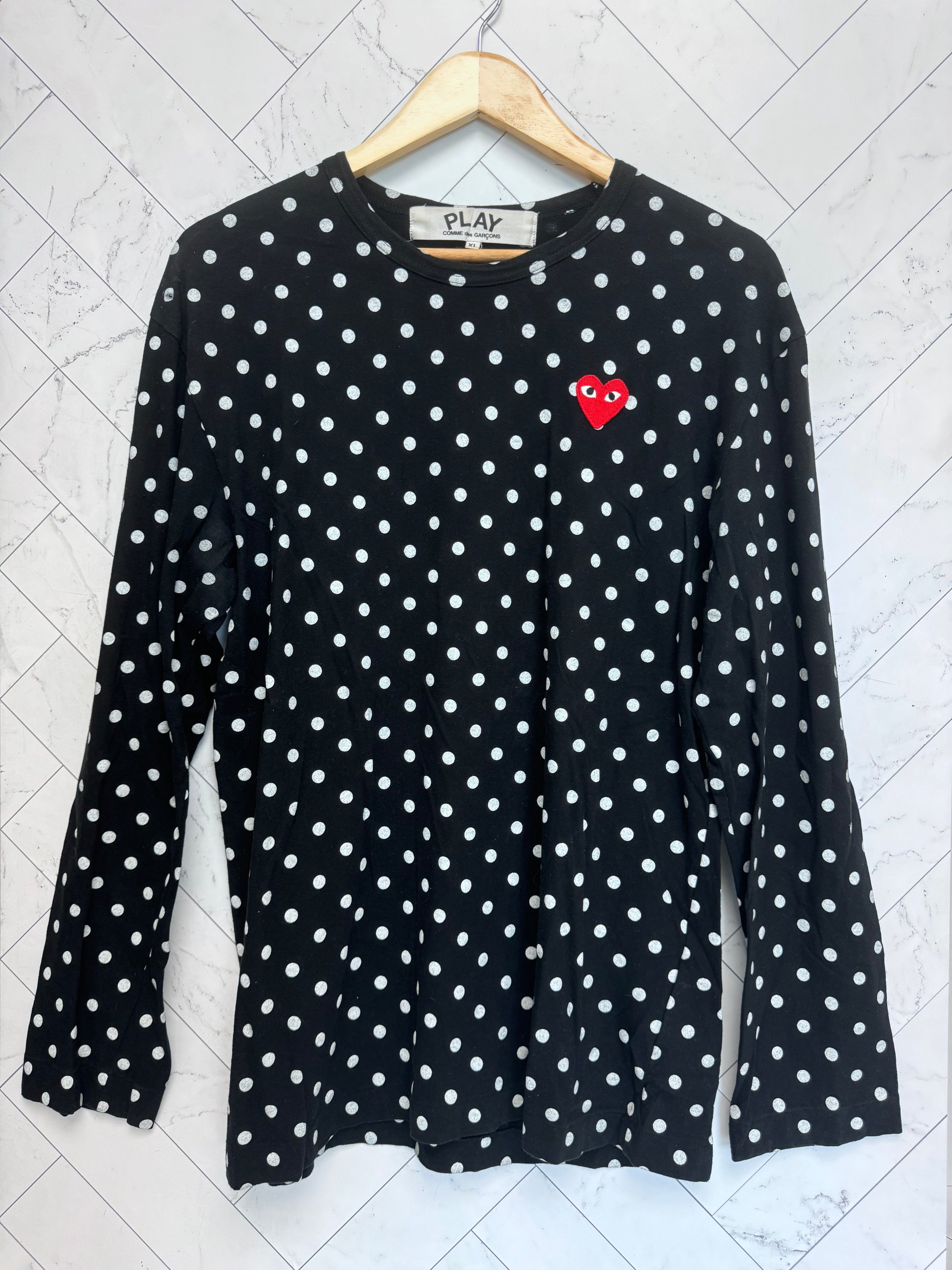 Comme Des Garcons PLAY Black & White Polka Dot Long Sleeve Size X-Large