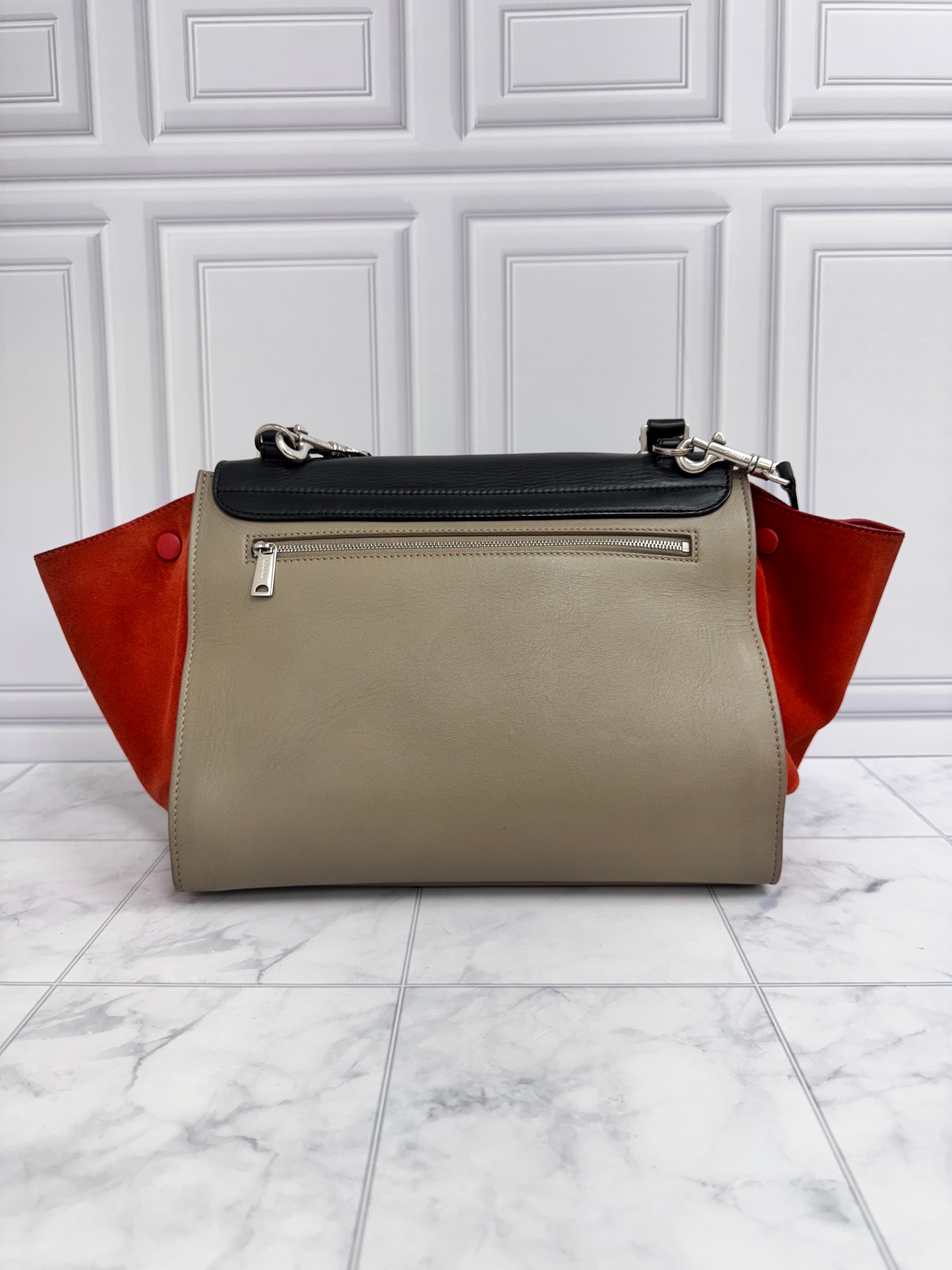 Celine Tricolor Leather And Suede Trapeze Medium 2Way Bag