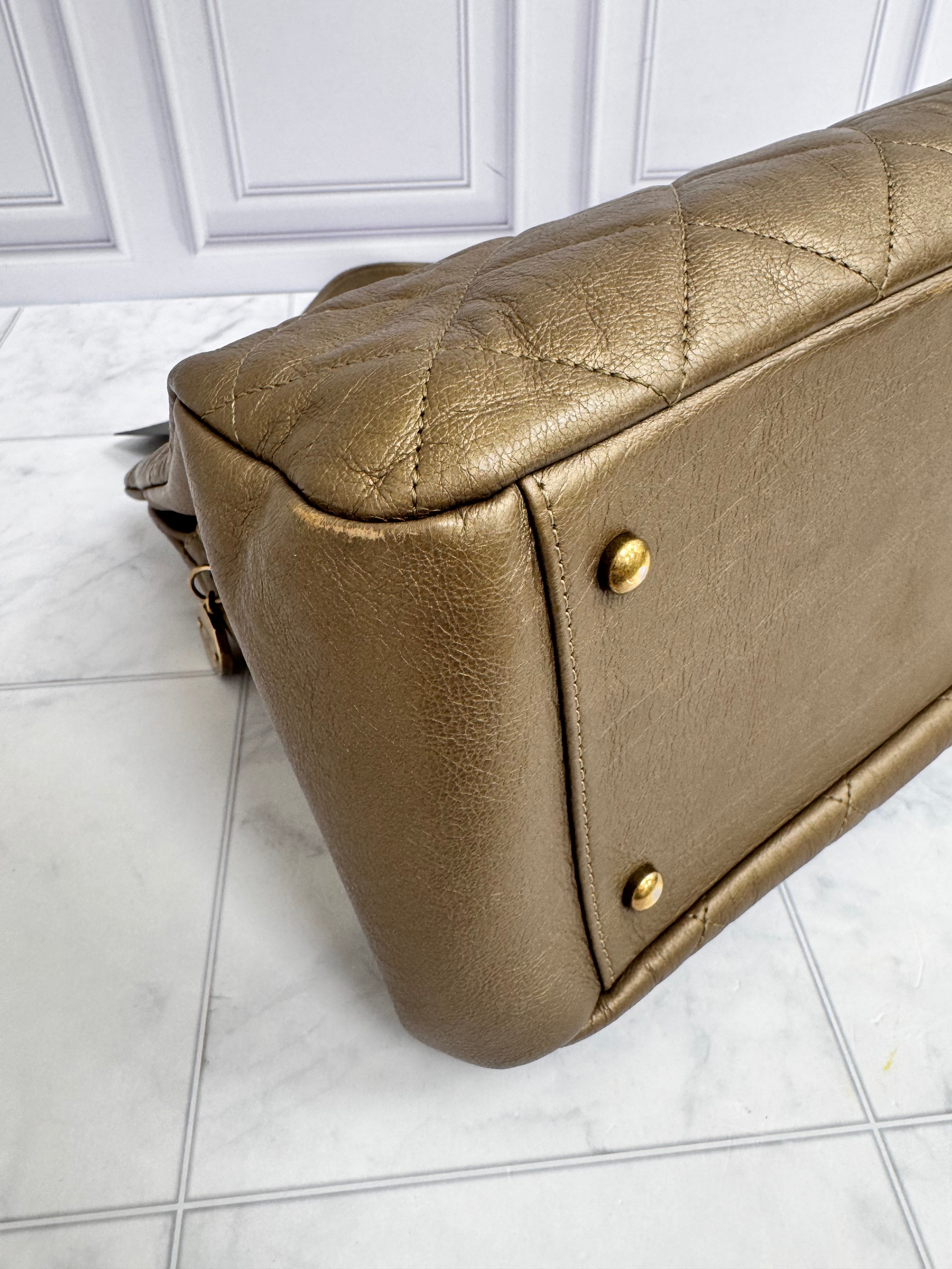 Chanel Dark Gold Quilted Leather CC Crown Tote Bag