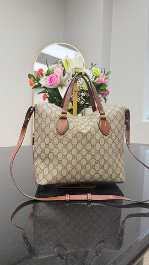 Gucci Supreme Canvas & Brown Leather Linea A Foldover Tote