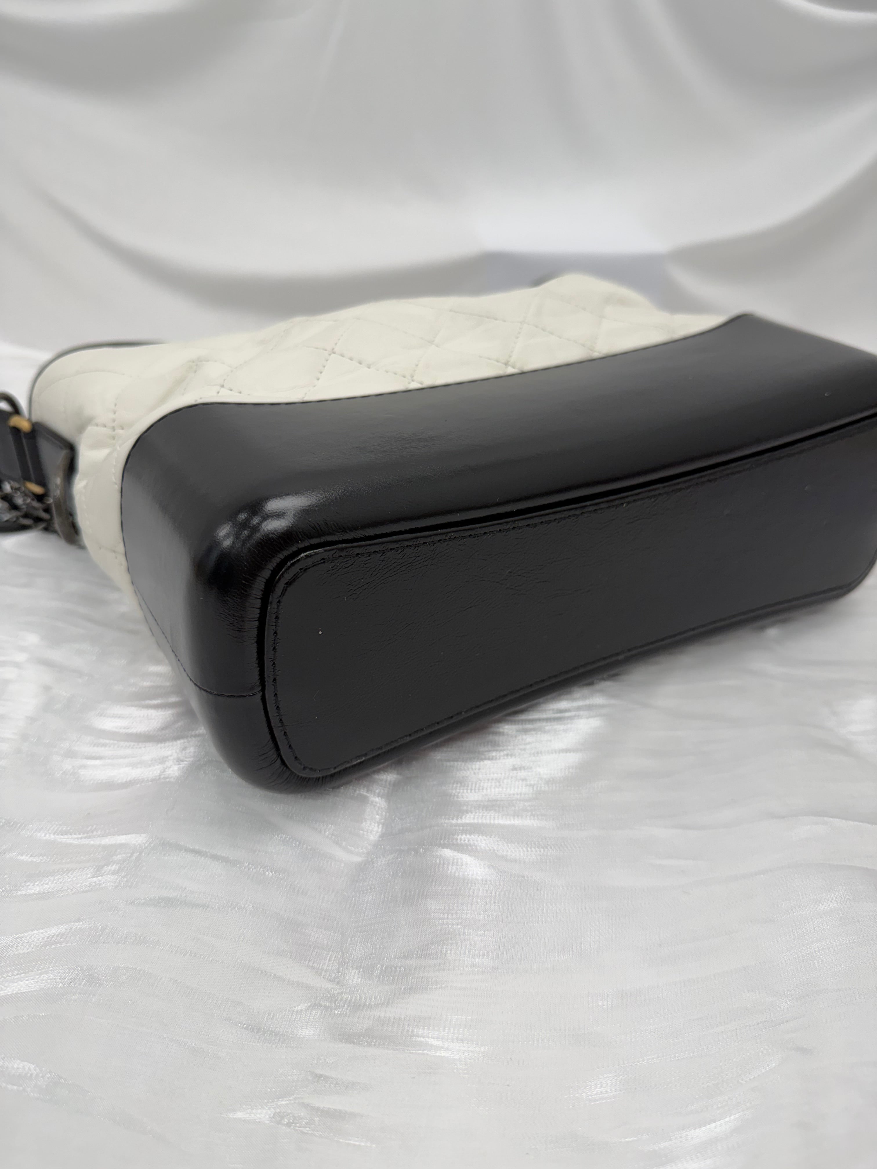 Chanel White & Black Aged Quilted Calfskin Medium Gabrielle Hobo Bag