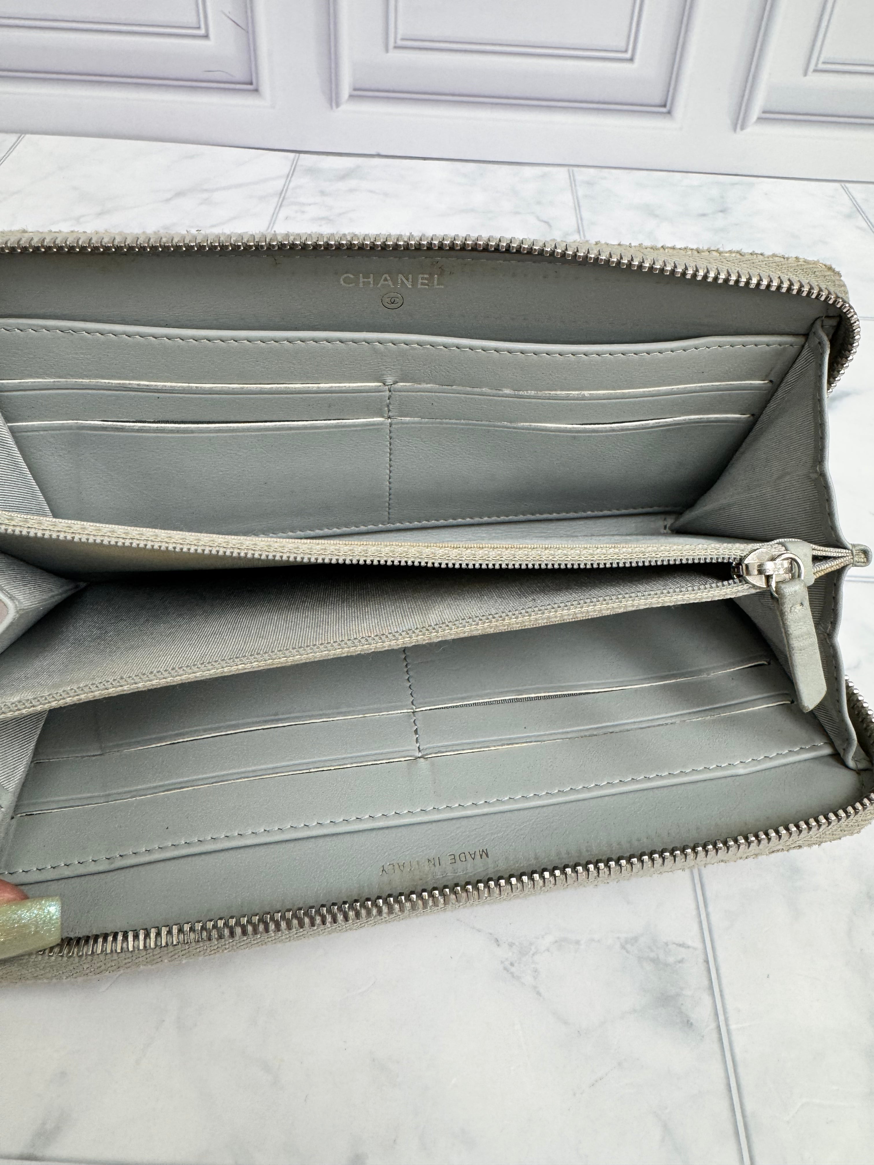 Chanel Grey Tweed Deauville Zippy Wallet