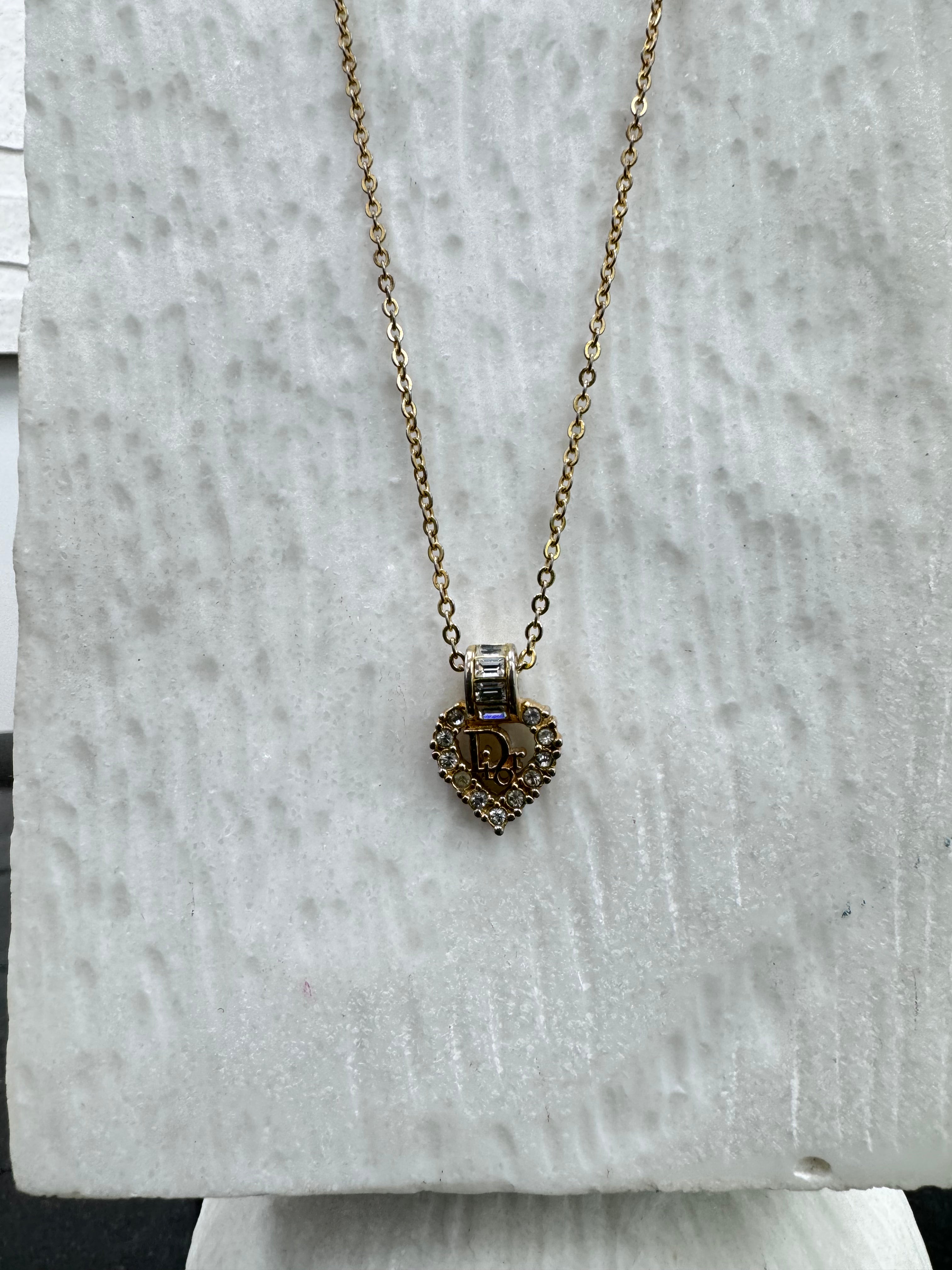 Christian Dior Gold Tone Rhinestone Pendant Necklace