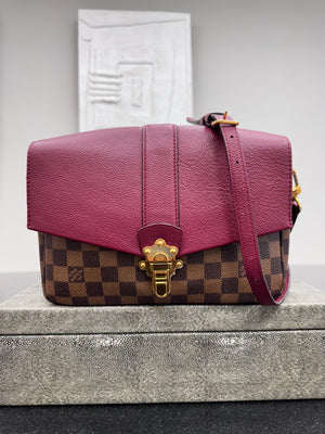 Louis Vuitton Burgundy Grained Leather Damier Ebene Clapton Crossbody PM