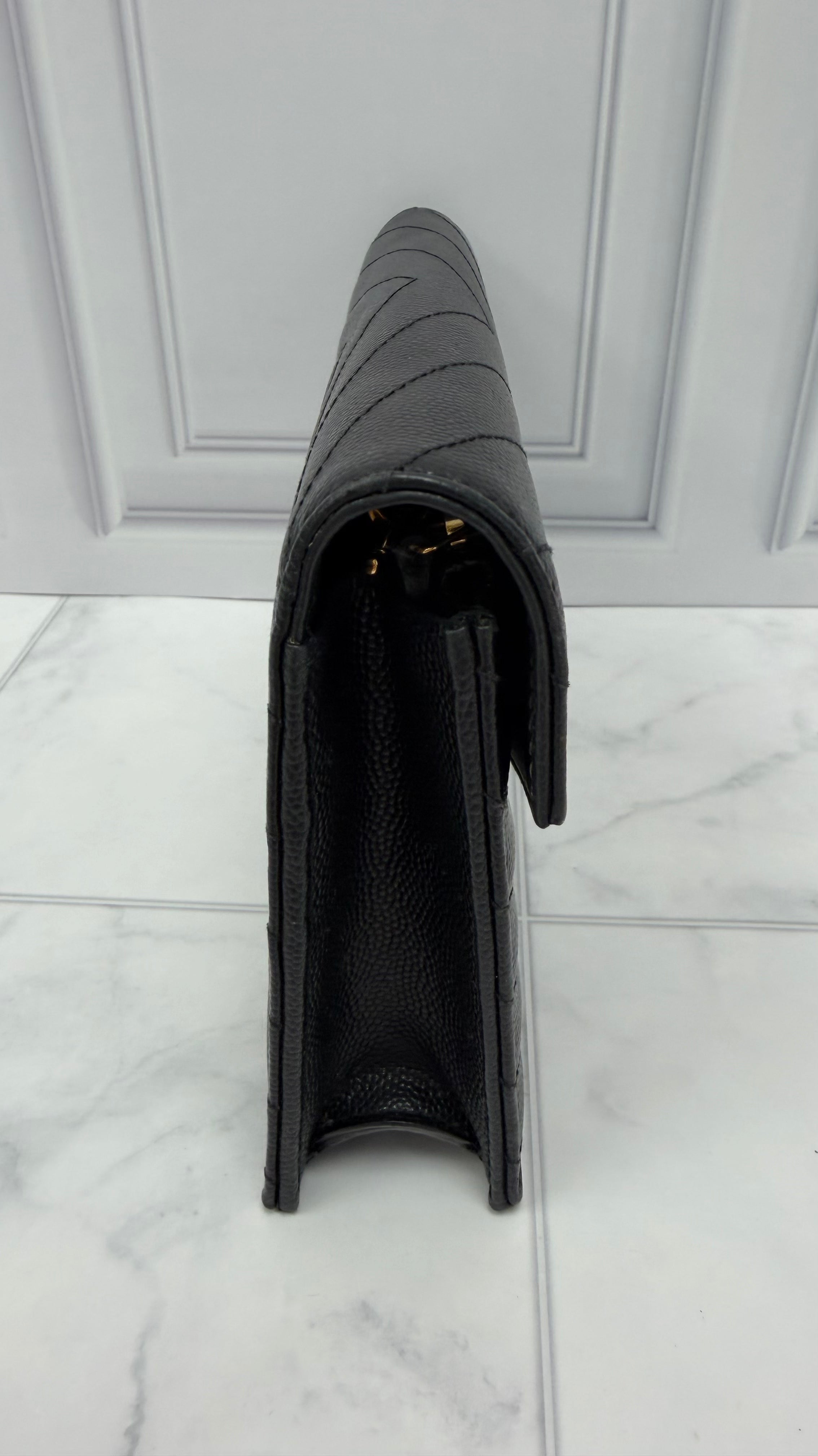 *DONS DROP* Saint Laurent YSL Black Grained Leather Cassandre Envelope Chain wallet