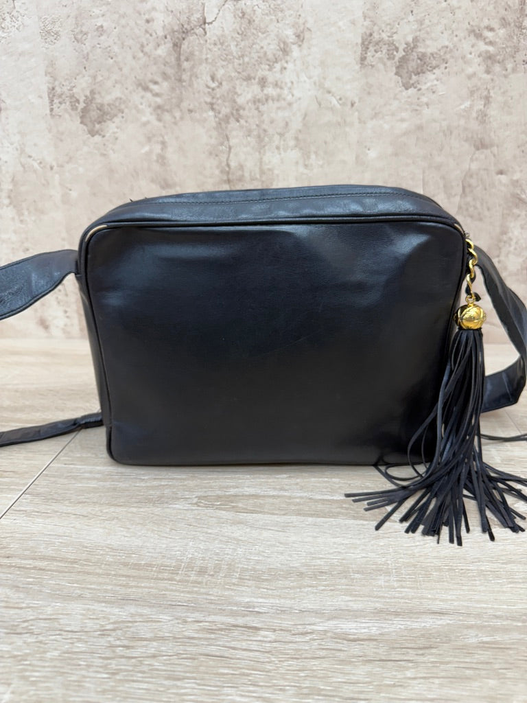 Chanel Black Lambskin Triple CC Tassel Camera Bag