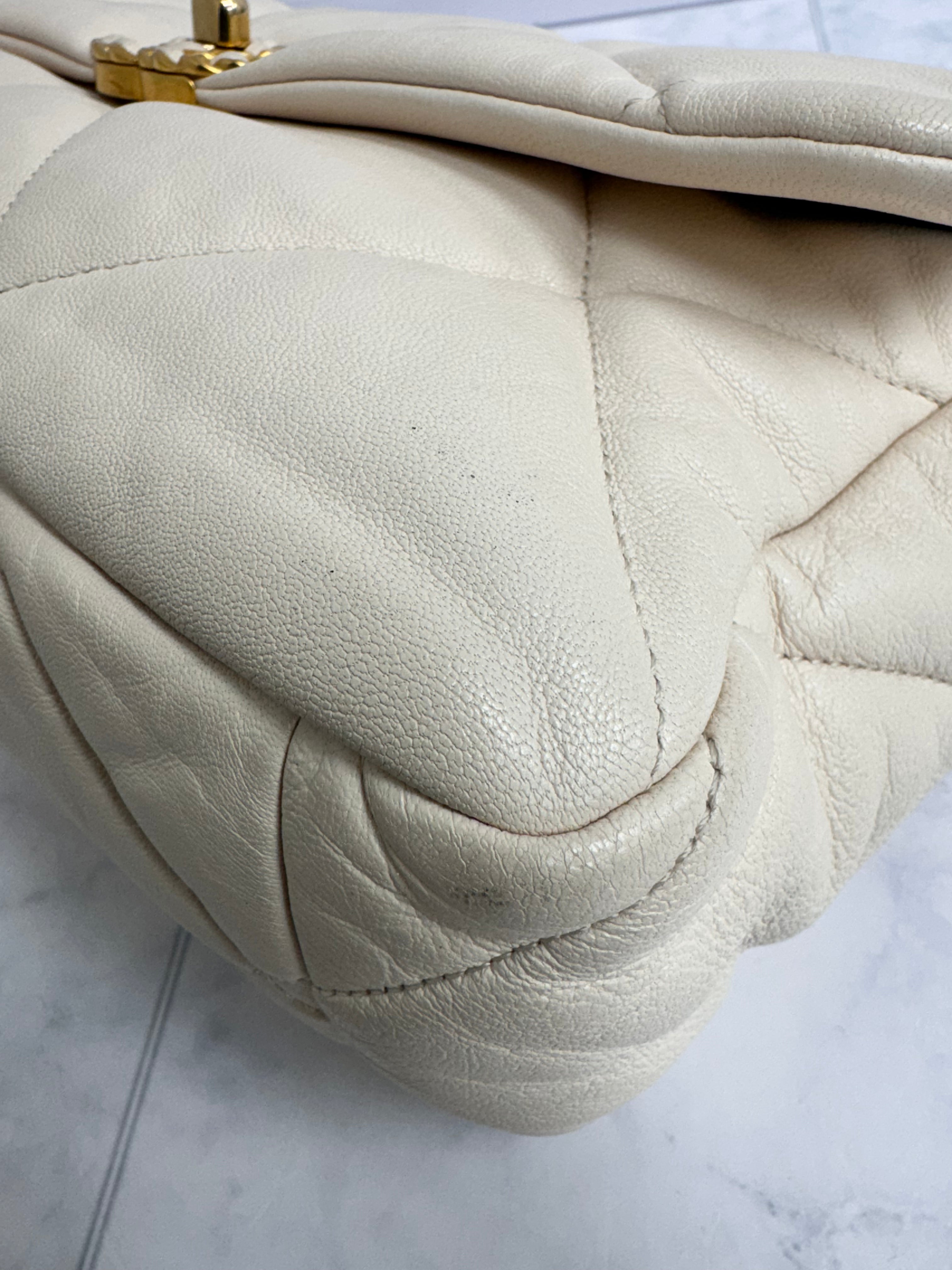 Chanel Beige Quilted Chanel 19 Large Flap Bag