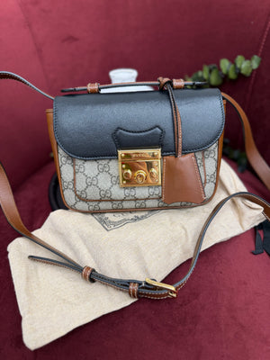 Gucci Tricolor Leather & Supremes Canvas Mini Padlock Flap Pocket Bag