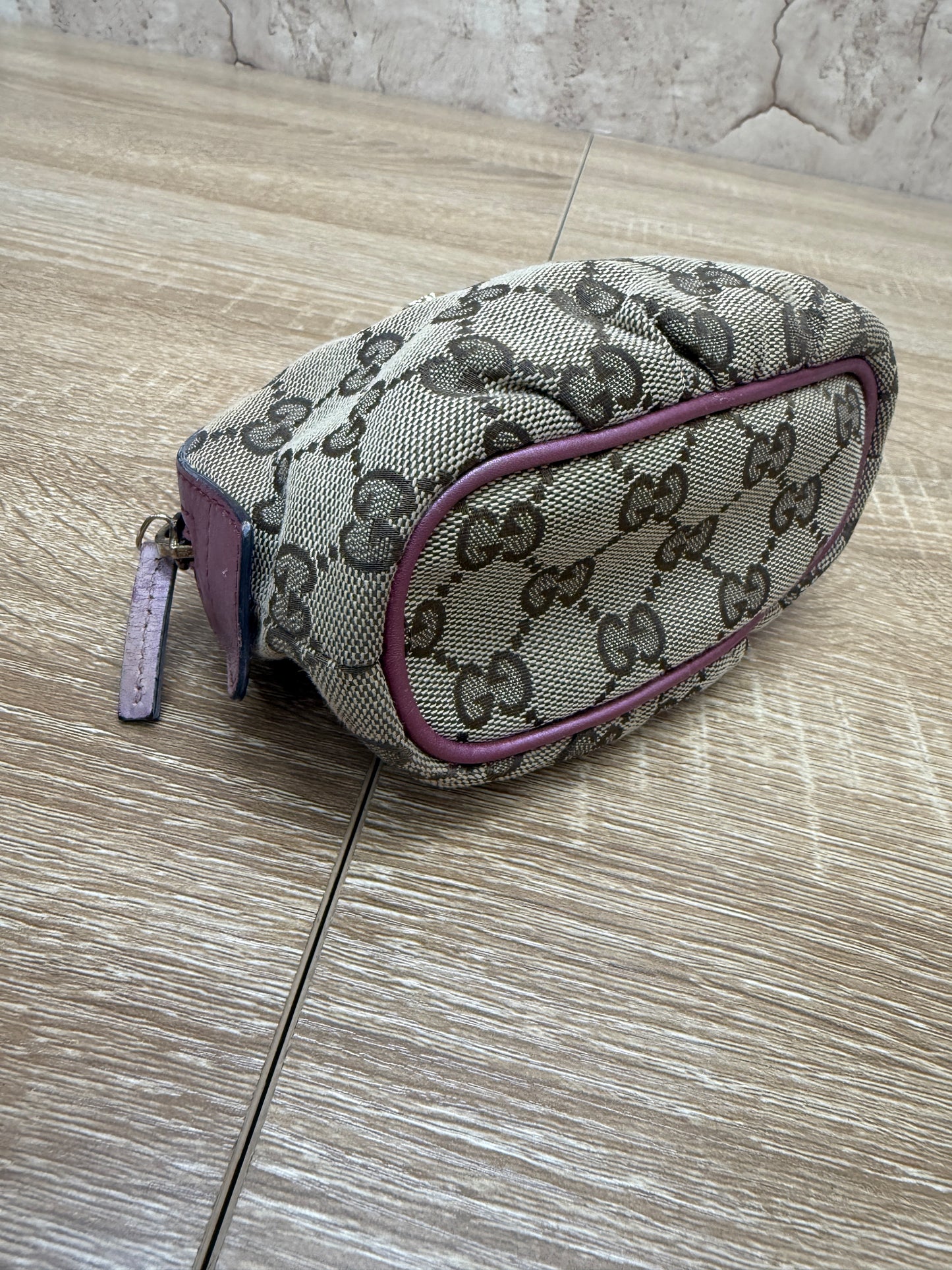 Gucci Canvas & Mauve Leather Cosmetic Pouch