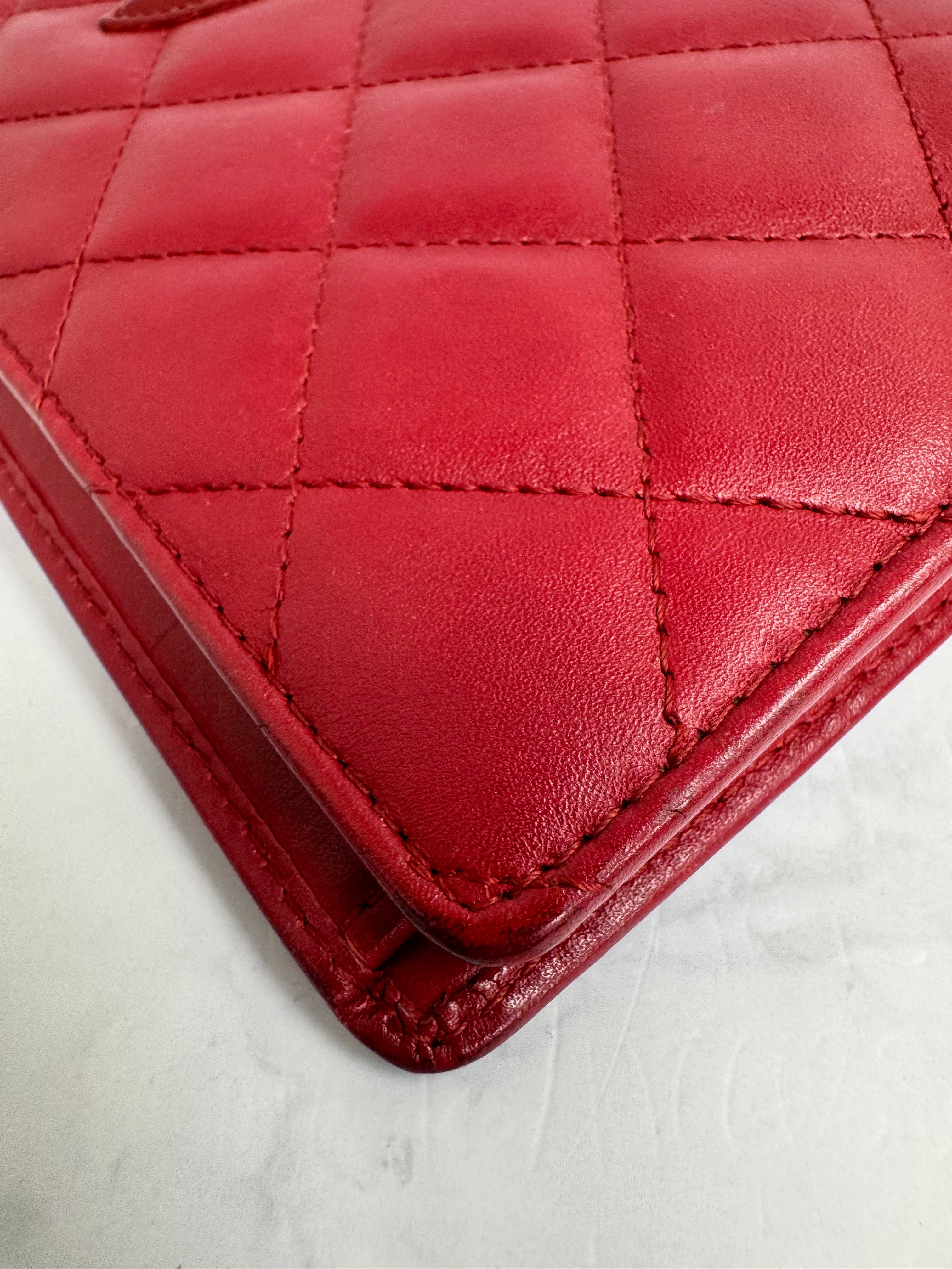 Chanel Red Diamond Quilted Leather Long Wallet