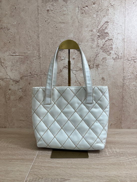 Chanel White Calfskin Wild Stitch Tote Bag