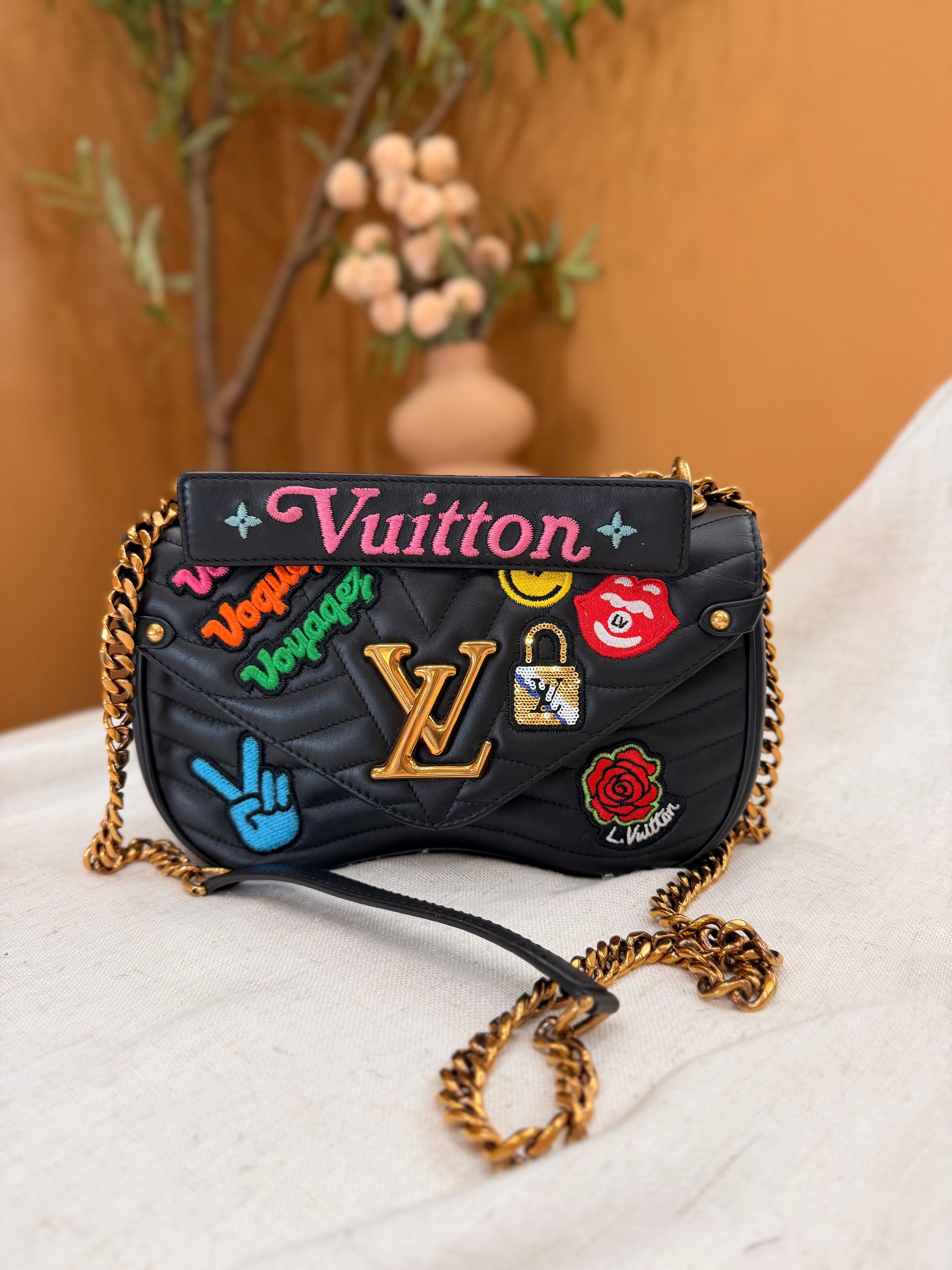 Louis Vuitton Black Leather New Wave Patches MM Chain Bag
