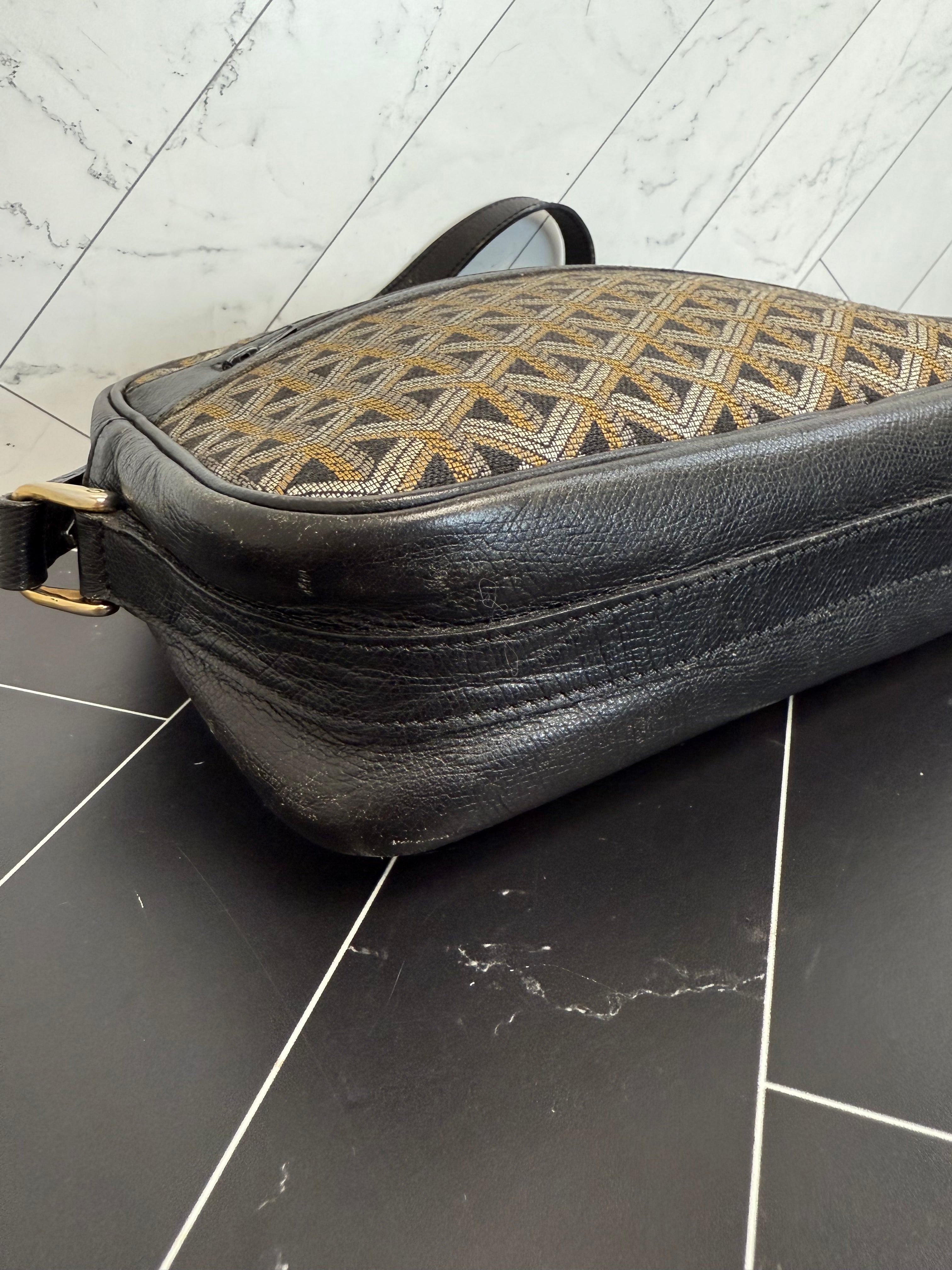 Goyard Vintage Black Canvas & Leather Crossbody Bag