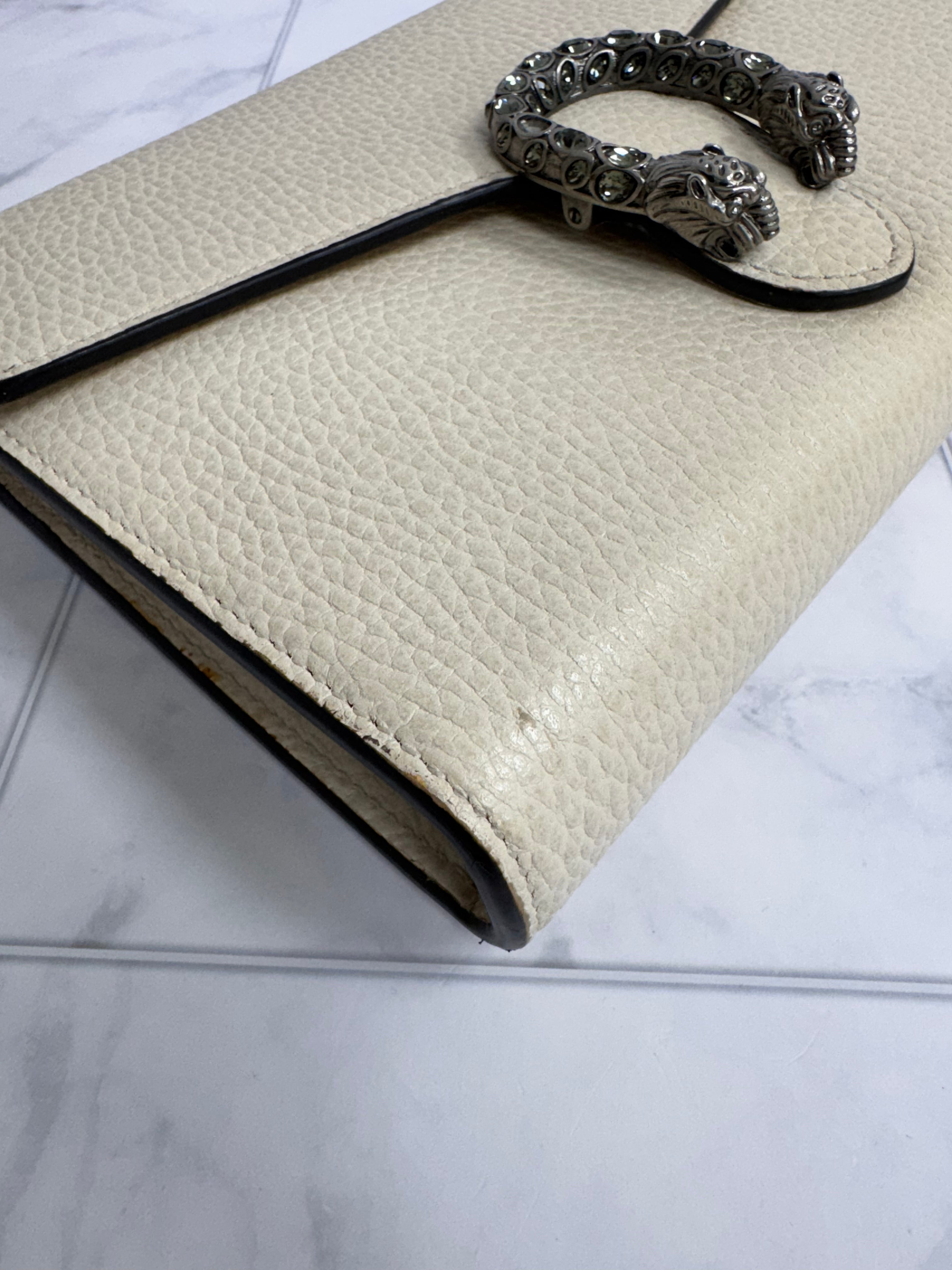 *DONS DROP* Gucci Ivory Grained Leather Wallet on a Chain Dionysus Chain Bag