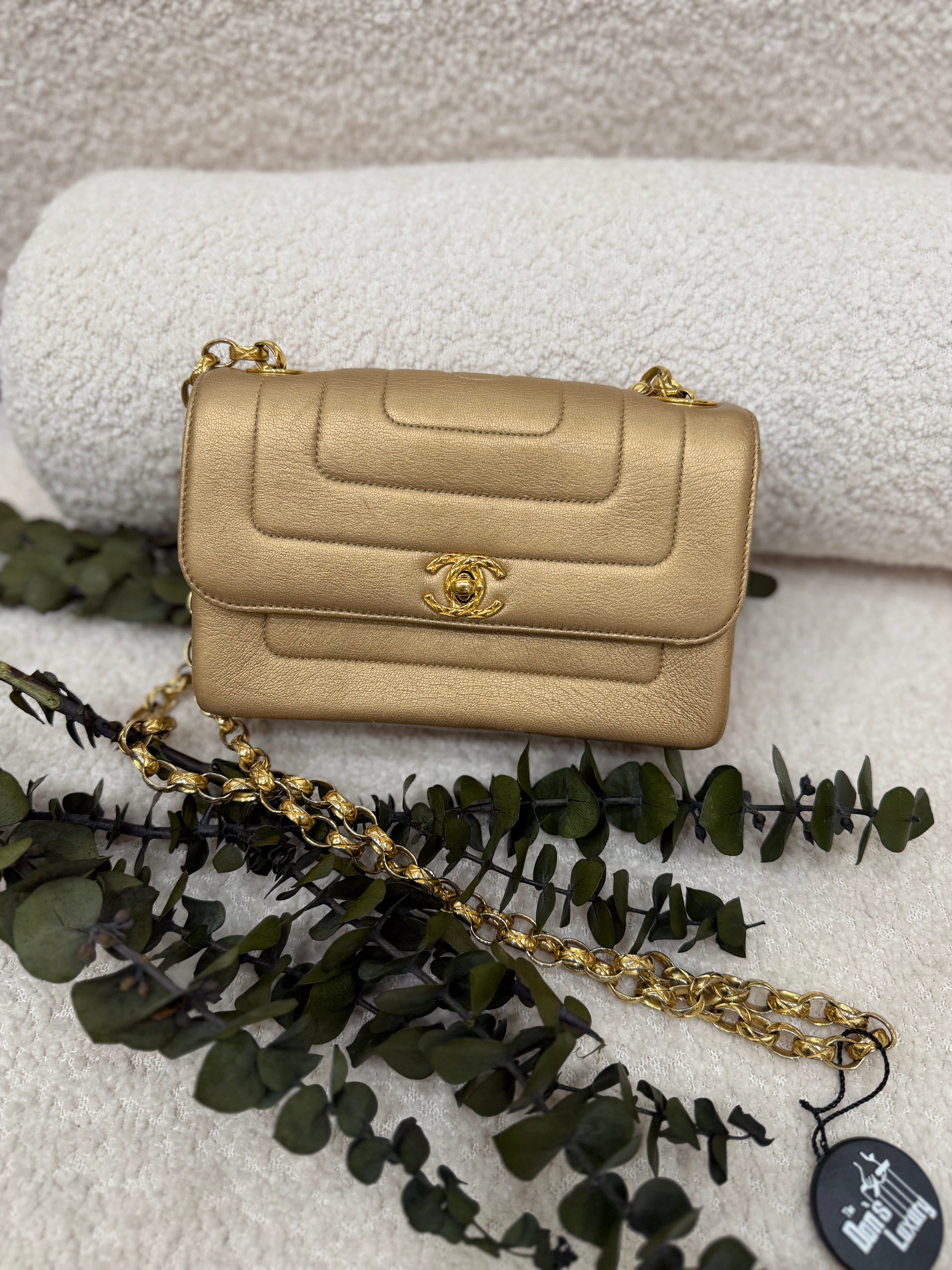 Chanel Metallic Gold Leather Mademoiselle Bijoux Chain Flap Bag