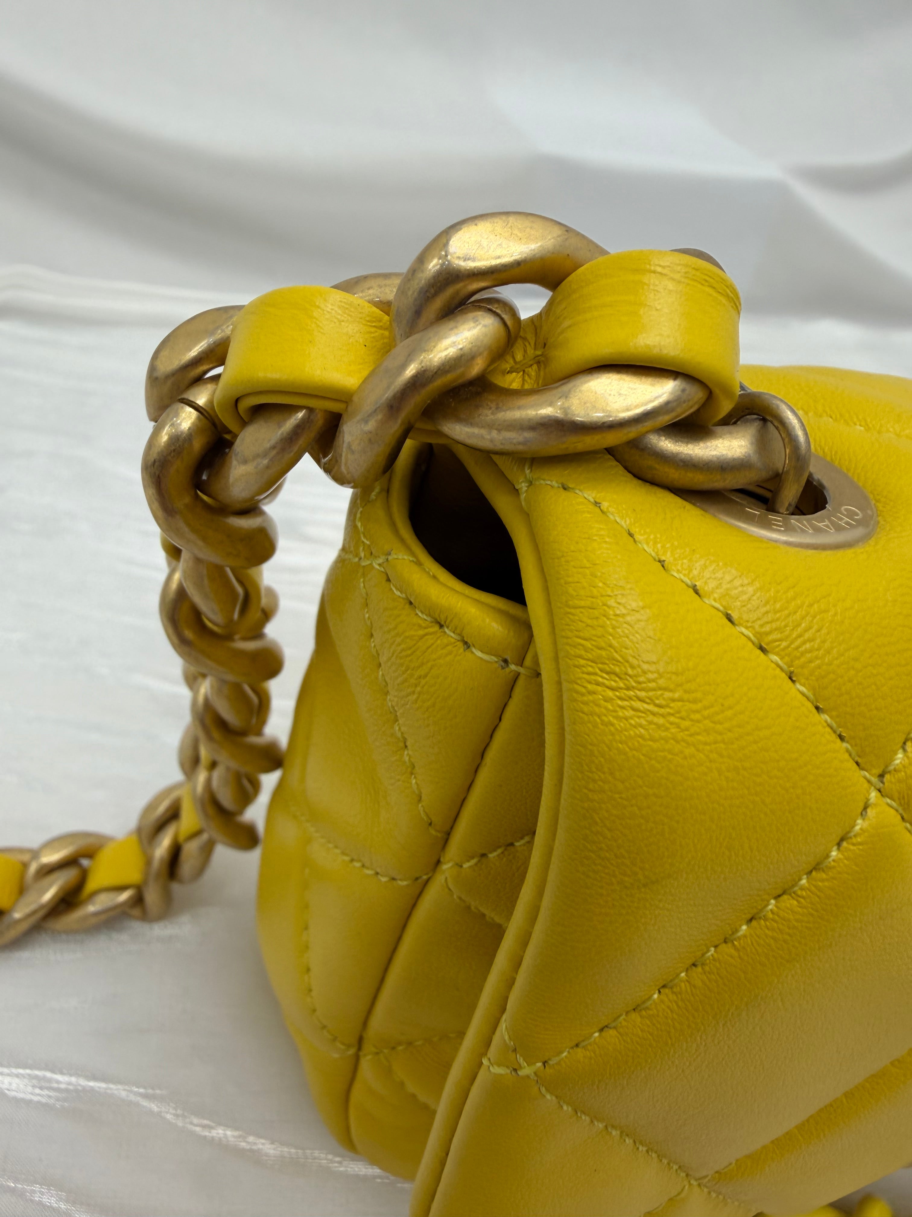 Chanel Yellow Quilted Lambskin Mini Lacquered Chain Flap