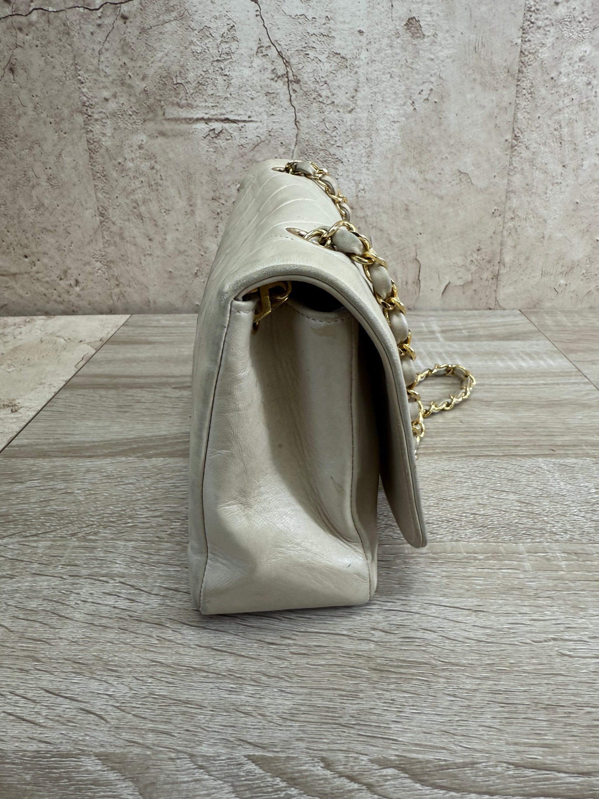 Chanel Beige Quilted Lambskin Single Flap Bag