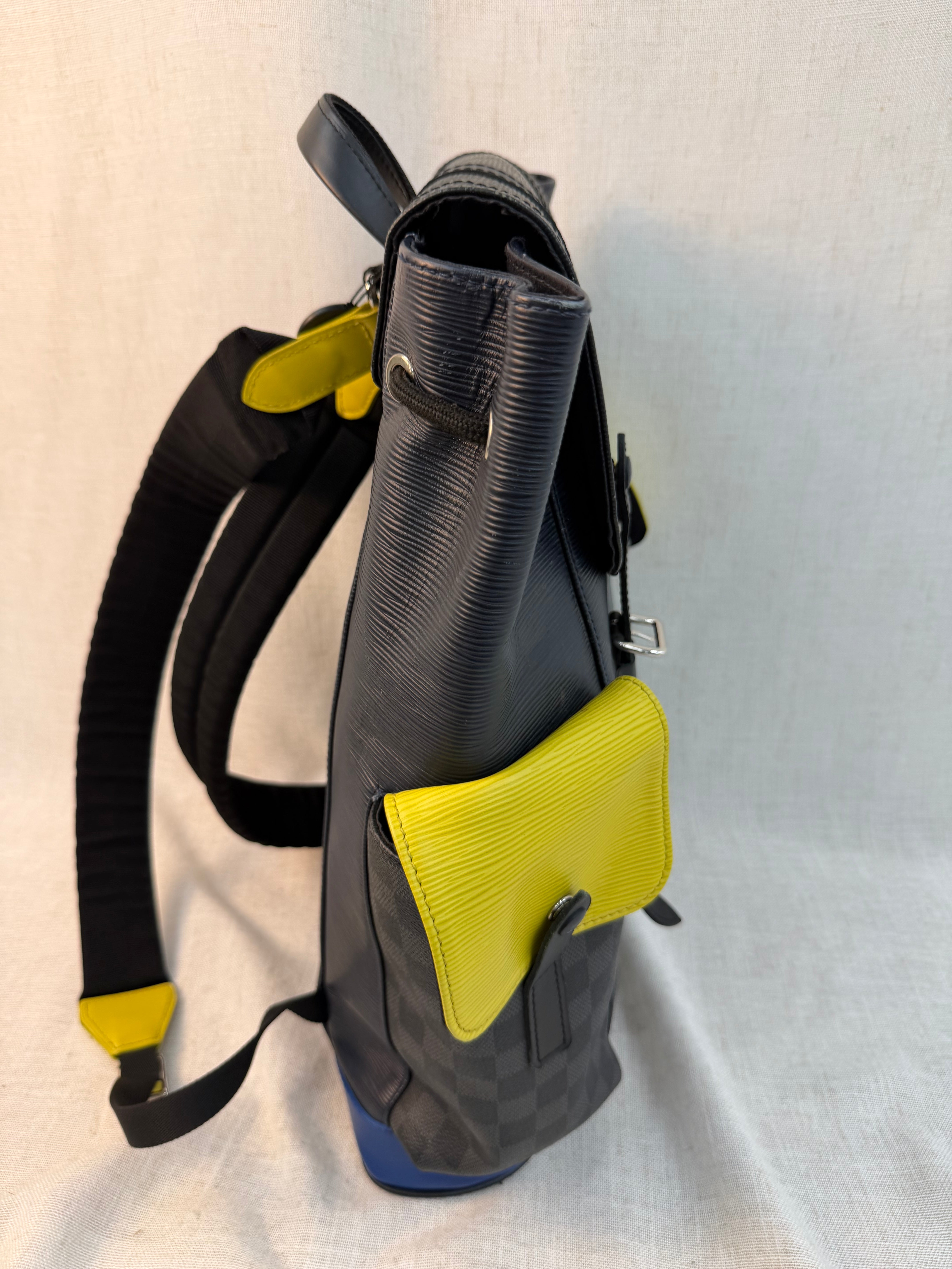 Louis Vuitton Limited Edition Navy Blue Neon Epi & Damier Graphite Christopher Backpack