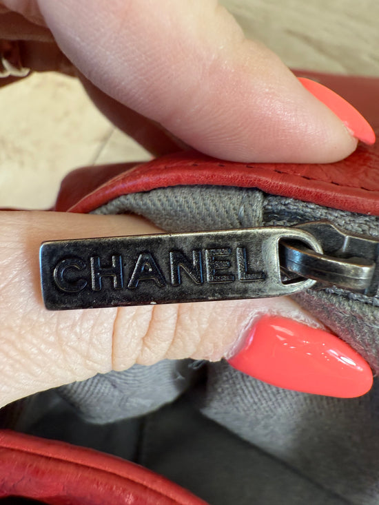 Chanel Red Double Pocket Stitch Chain Crossbody Bag