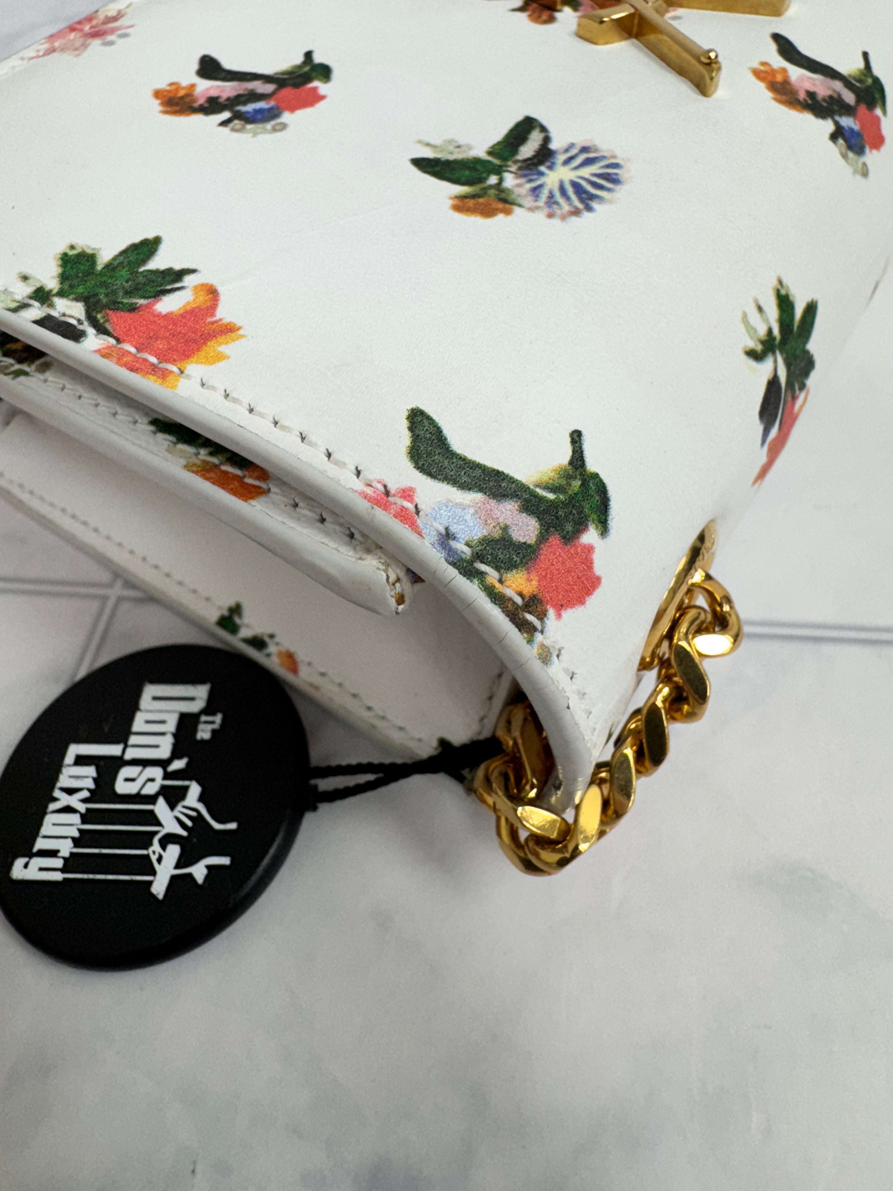 Saint Laurent YSL White And Floral Leather Chain Shoulder Bag