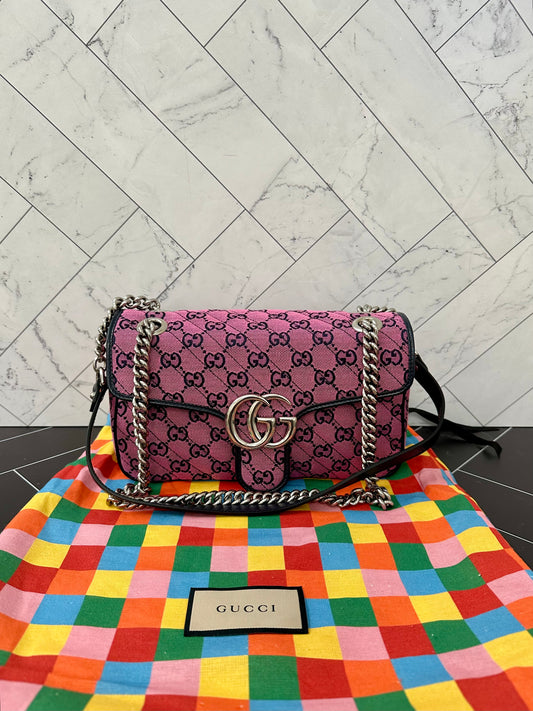 BRAND NEW Gucci Pink Canvas Small Marmont Crossbody Bag