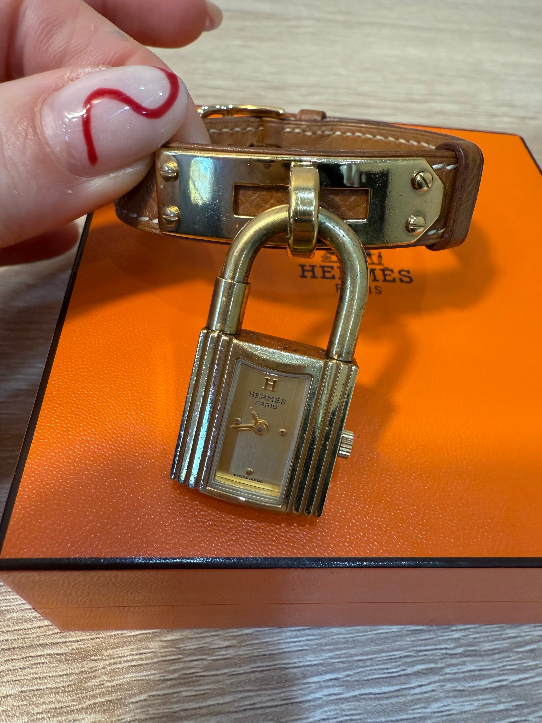 Hermes Kelly Brown Leather Padlock Watch