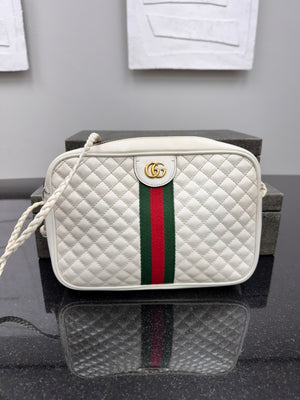 Gucci White Diamond Quilted Sherry Line Crossbody Bag