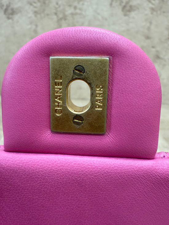 LIKE NEW- Chanel Pink Quilted Lambskin Mini Square Pearl Crush Flap Bag