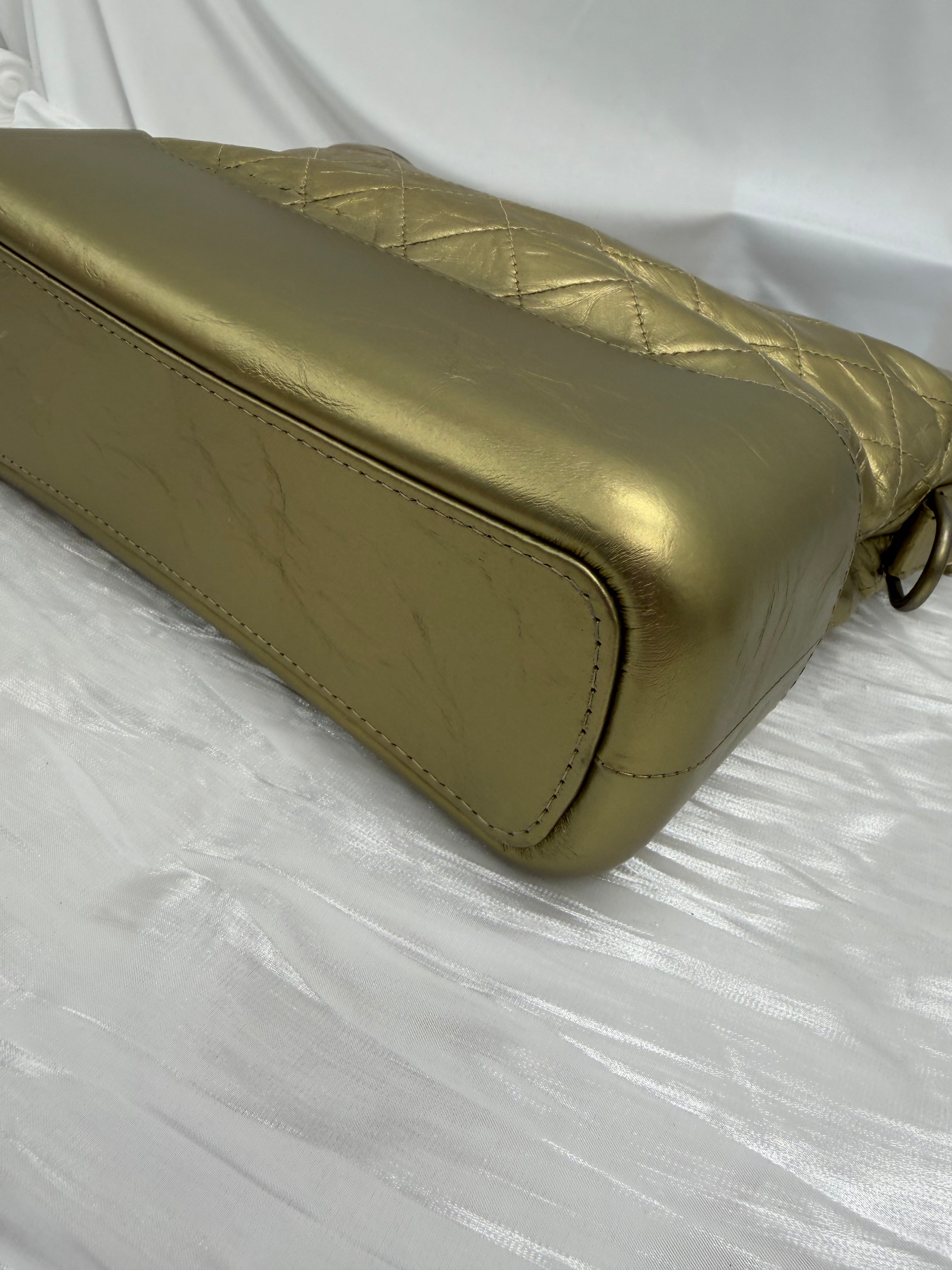 Chanel Metallic Gold Aged Quilted Calfskin Medium Gabrielle Hobo Bag