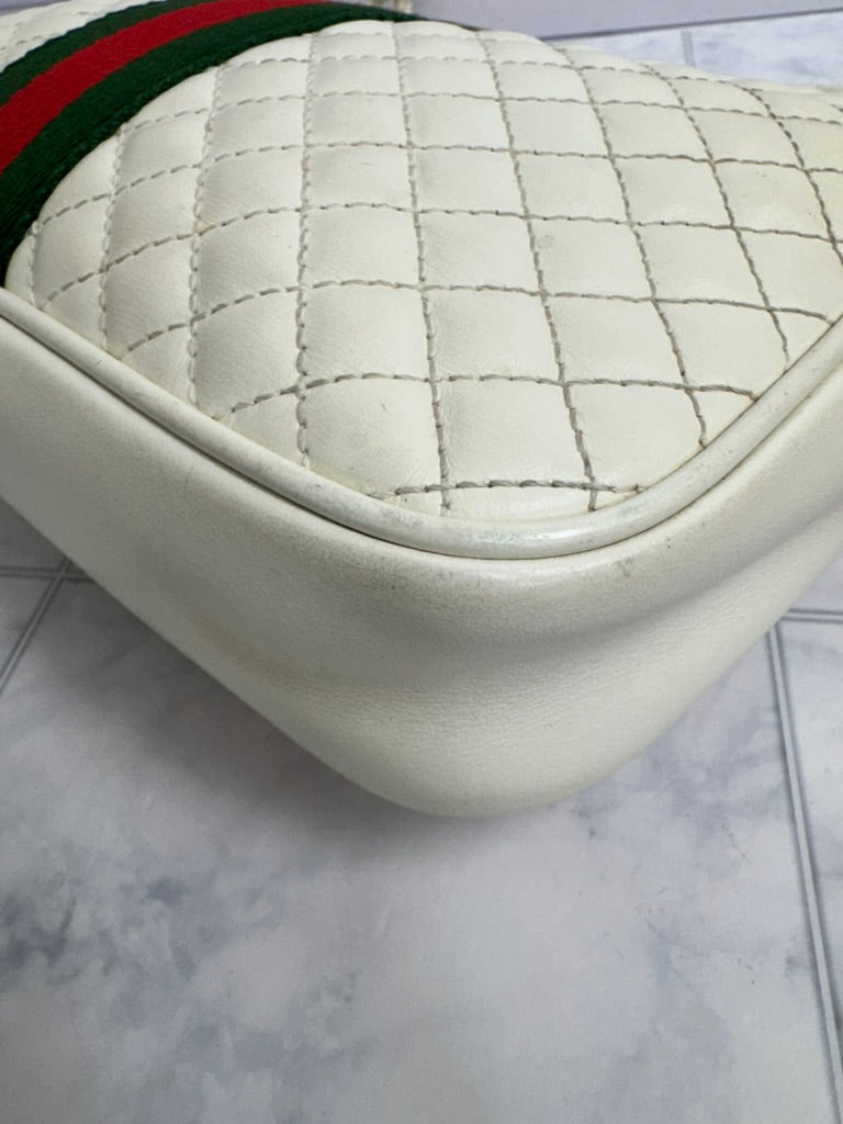 Gucci White Diamond Quilted Sherry Line Crossbody Bag
