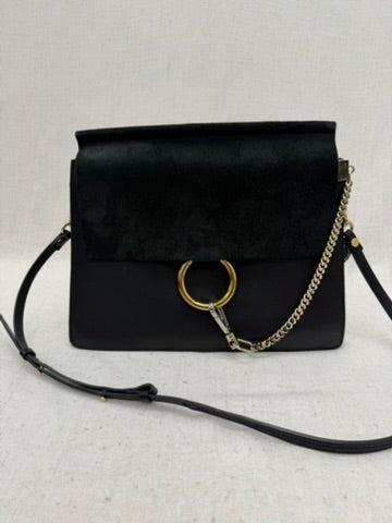 Chloe Black Leather & Suede Faye Crossbody Bag