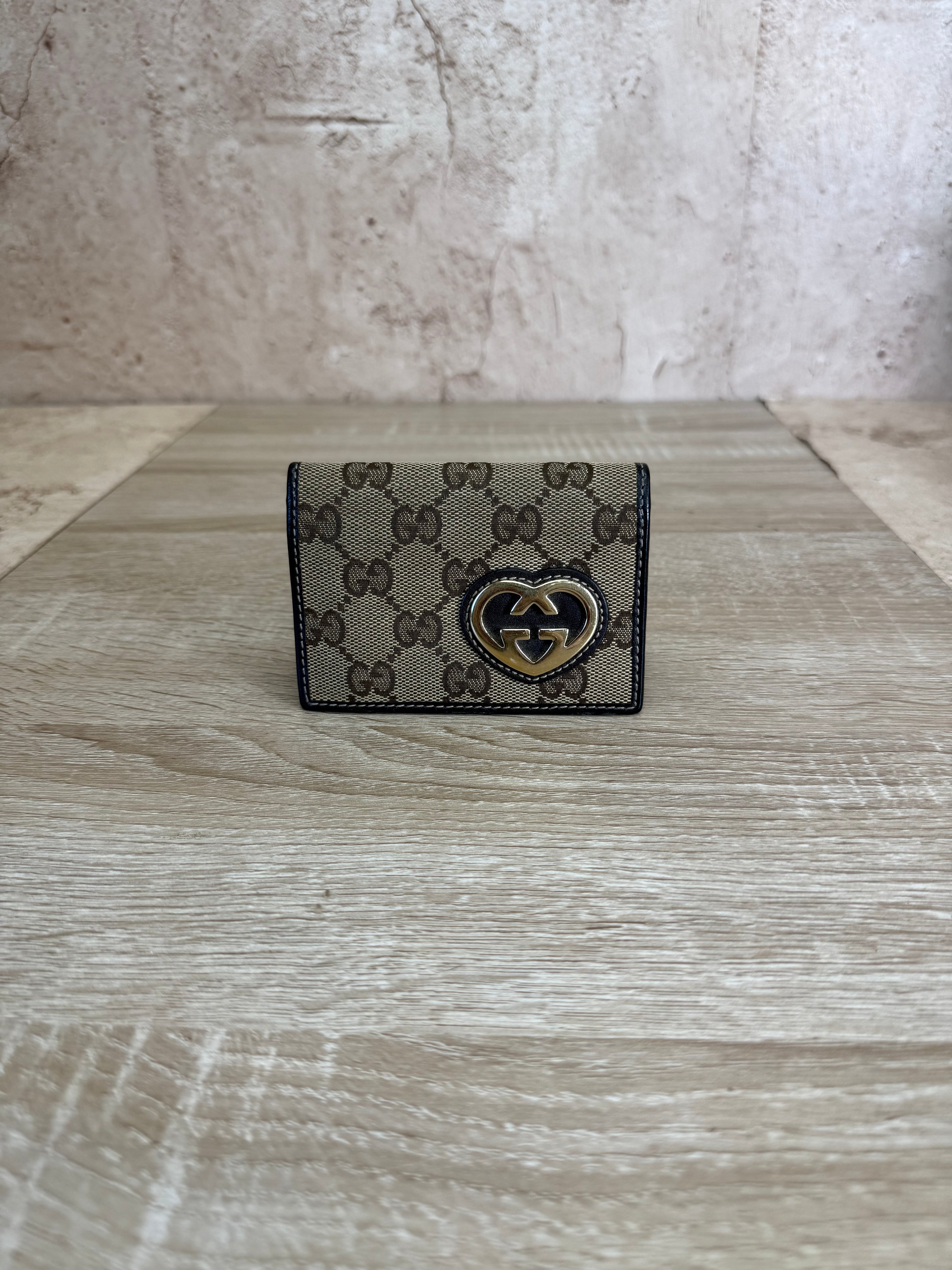 Gucci Brown GG Canvas Heart Compact Wallet