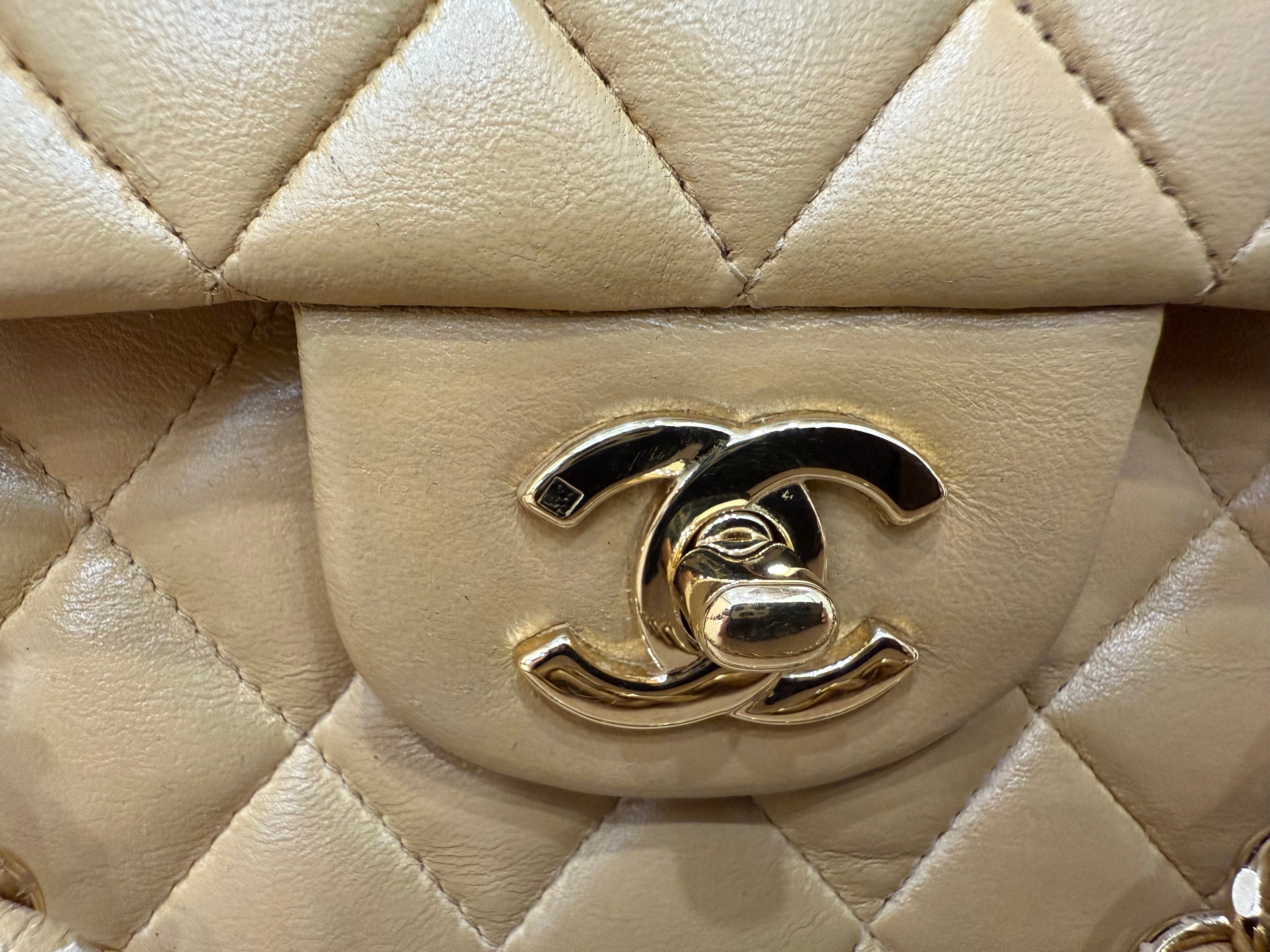 Chanel Beige Lambskin Quilted Medium Double Flap