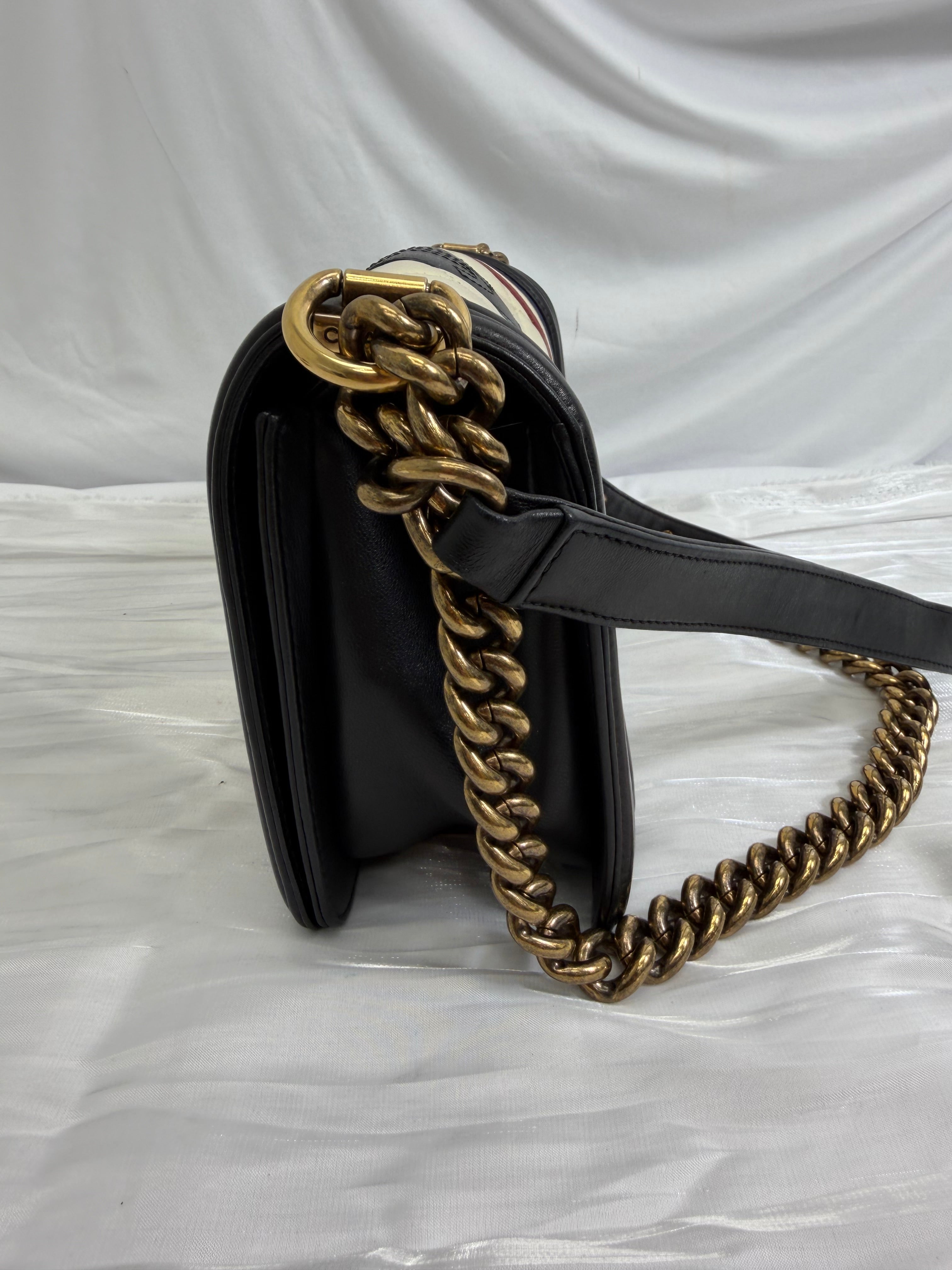 Chanel Quilted Calfskin Crest Embellished Medium Boy Bag