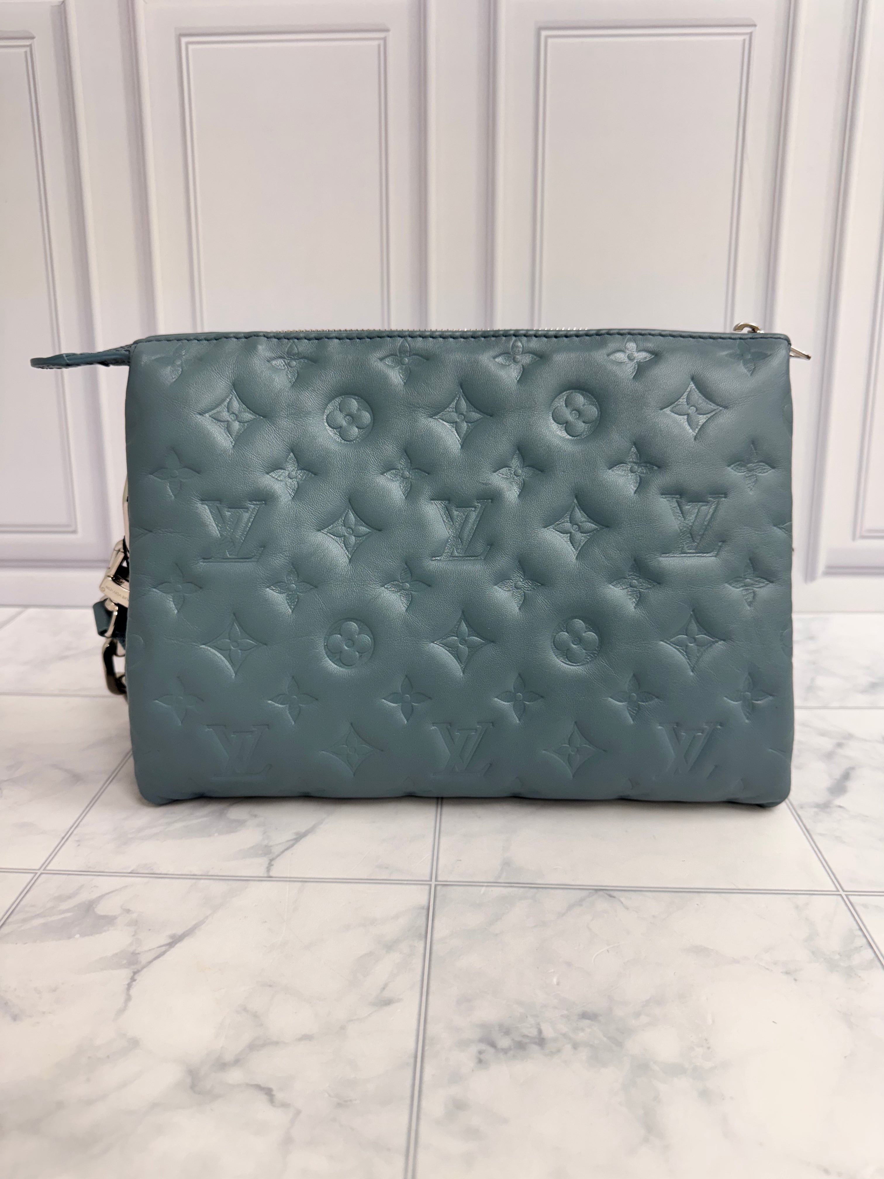 Louis Vuitton Blue Glacier Monogram Embossed Coussin PM