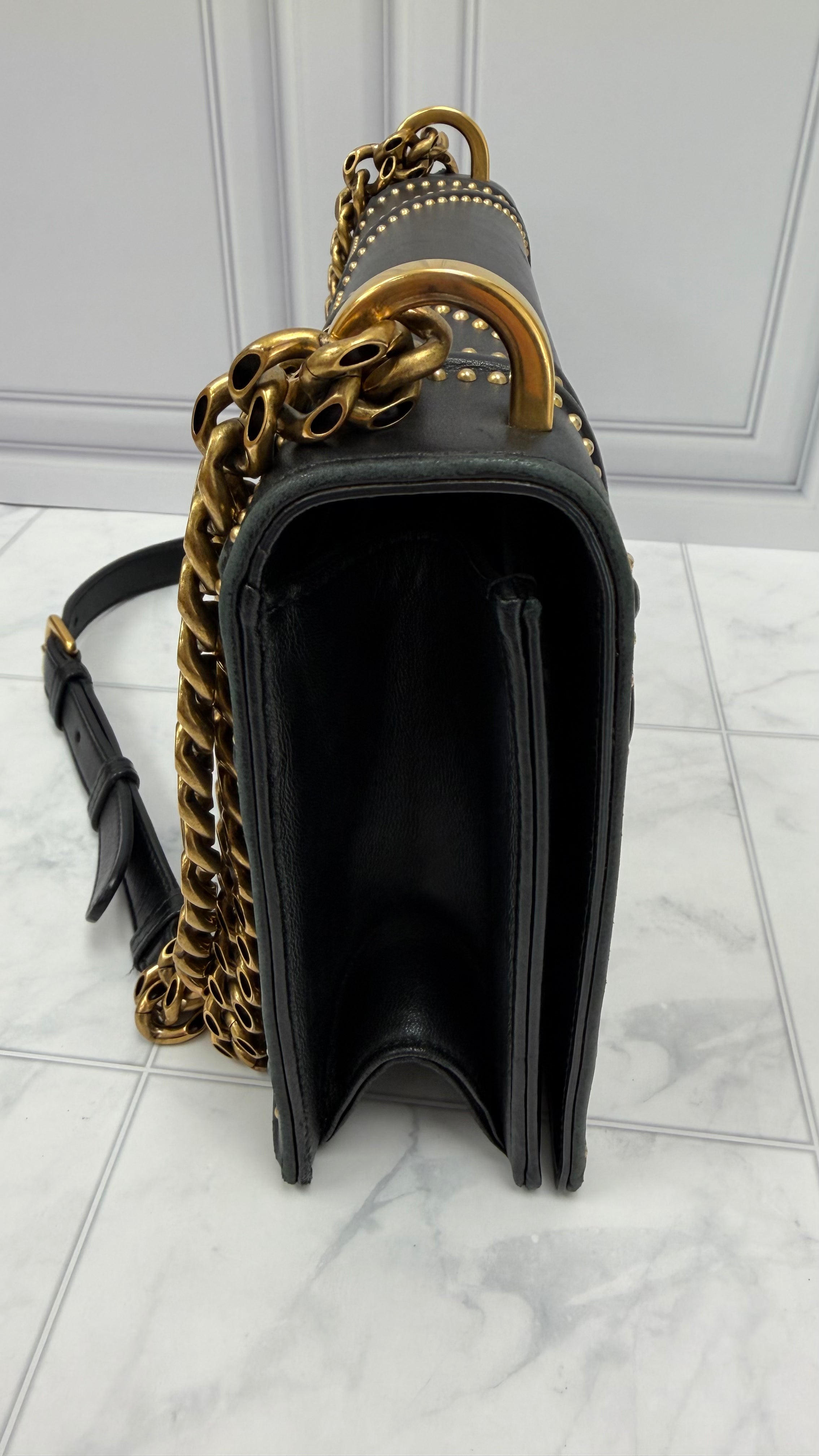 *DONS DROP* Christian Dior Black Lambskin Leather Studded Diorama Medium Shoulder Bag