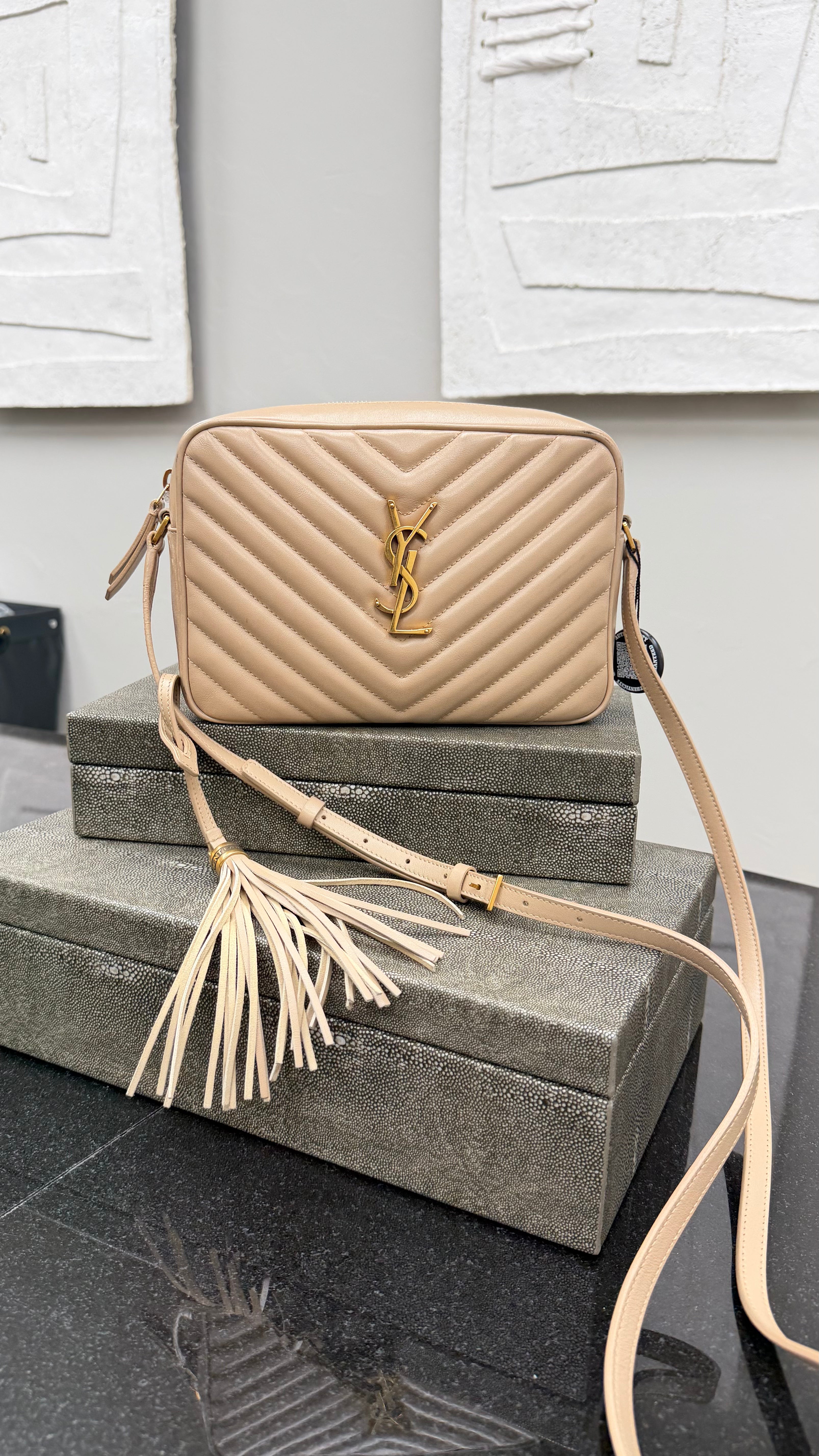 *DONS DROP* Saint Laurent YSL Nude Chevron Quilted Leather Lou Camera Bag