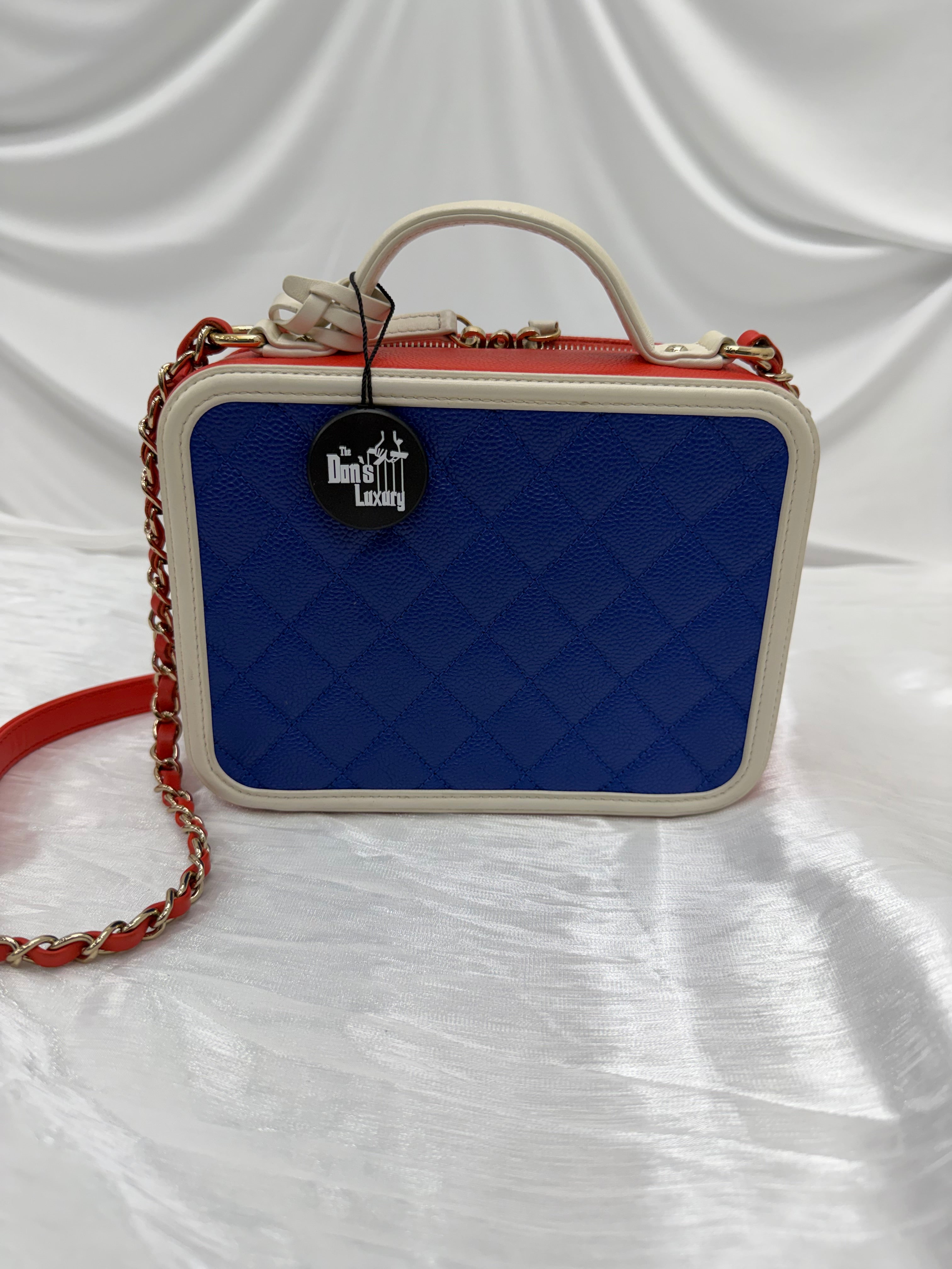Chanel Red White & Blue Caviar Medium Filigree Vanity Case