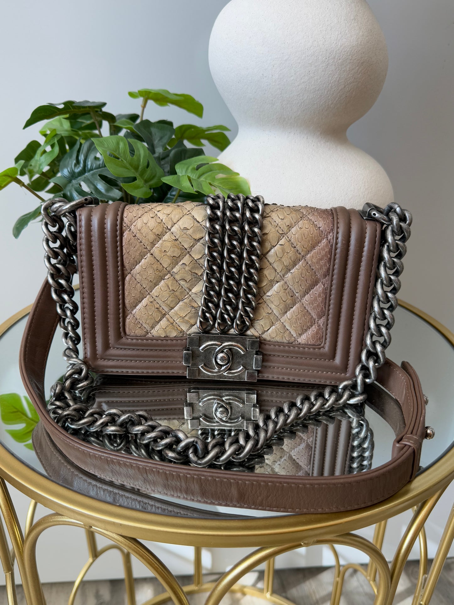 Chanel Brown Python Rock Small Boy Bag