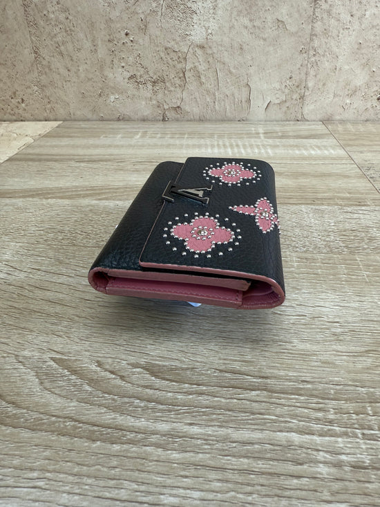 Louis Vuitton Black Leather Capucines Floral Compact Wallet